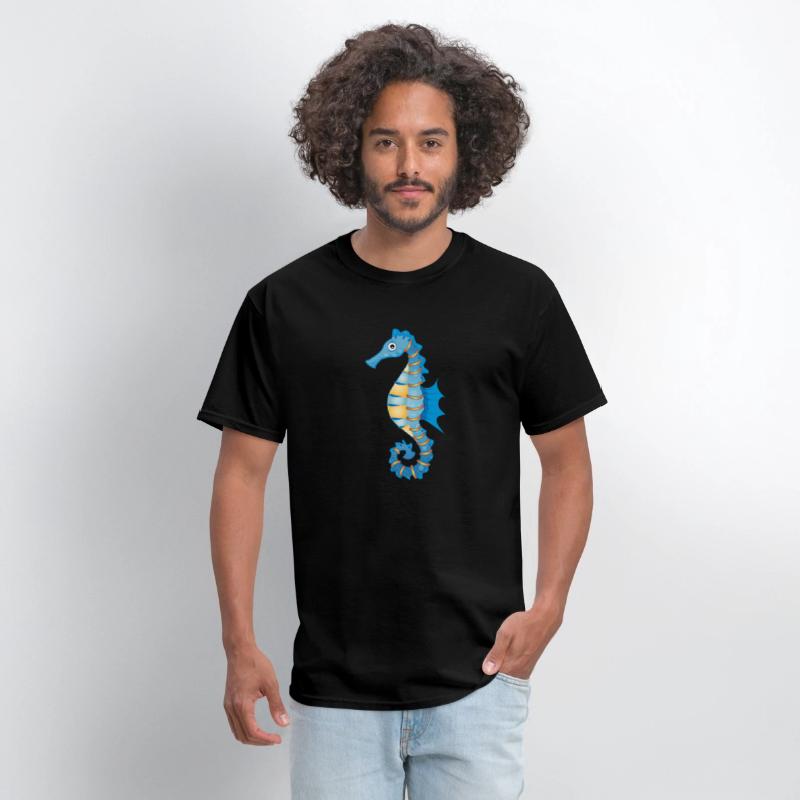 cute blue seahorse in comic style
