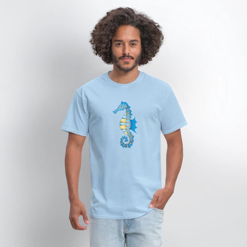 cute blue seahorse in comic style
