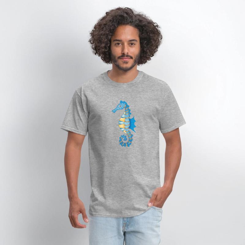 cute blue seahorse in comic style