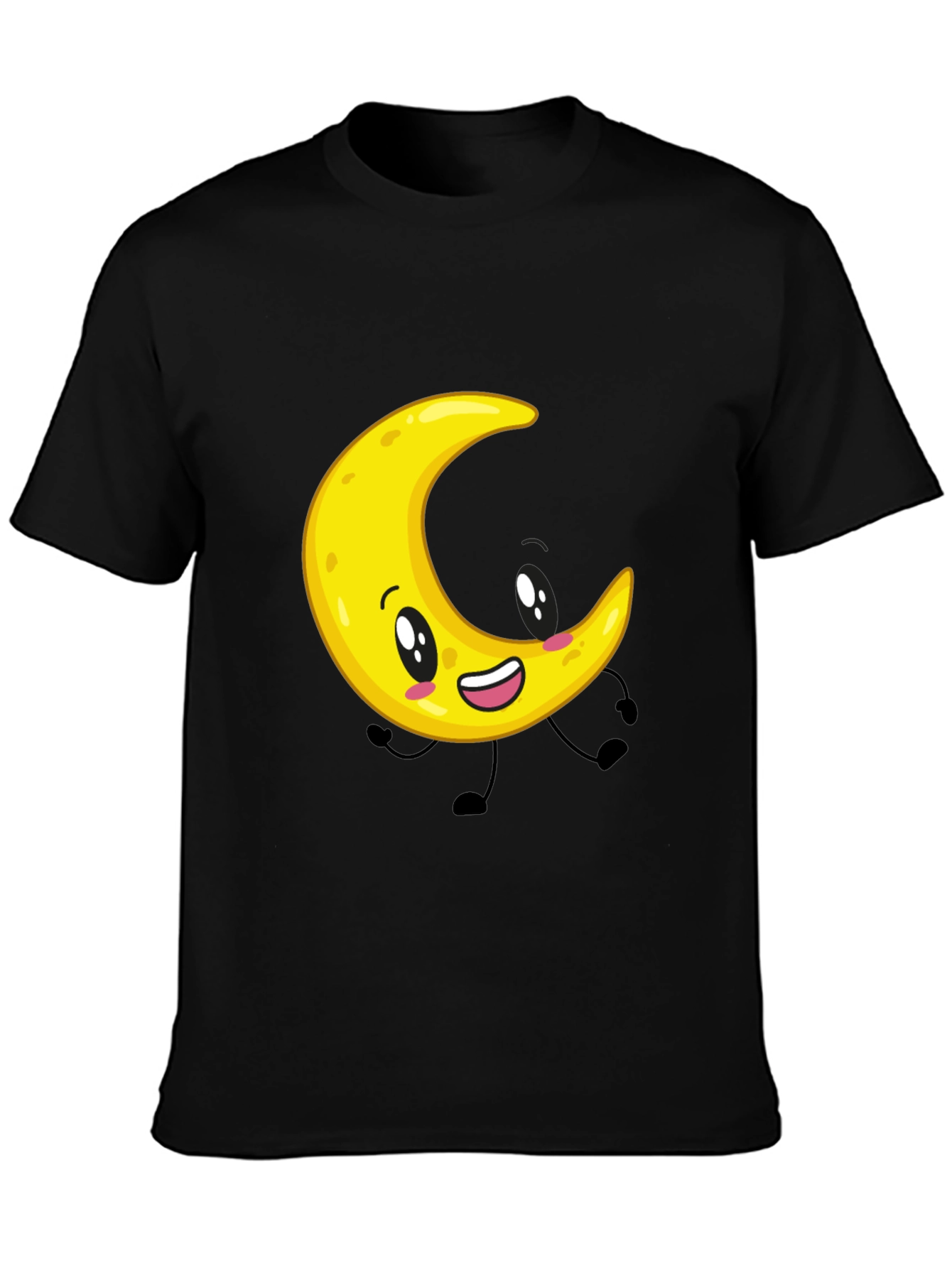 Cartoon Moon Graphic Black T-Shirt