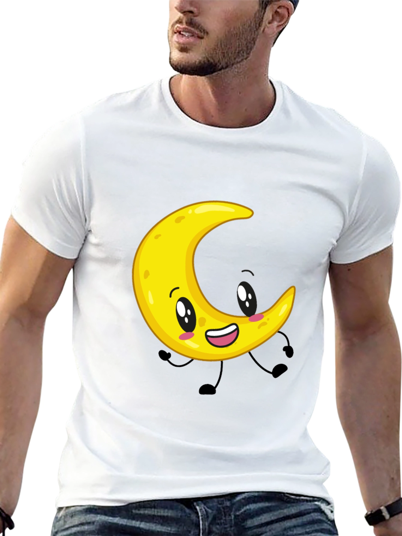 Cartoon Moon Graphic Black T-Shirt