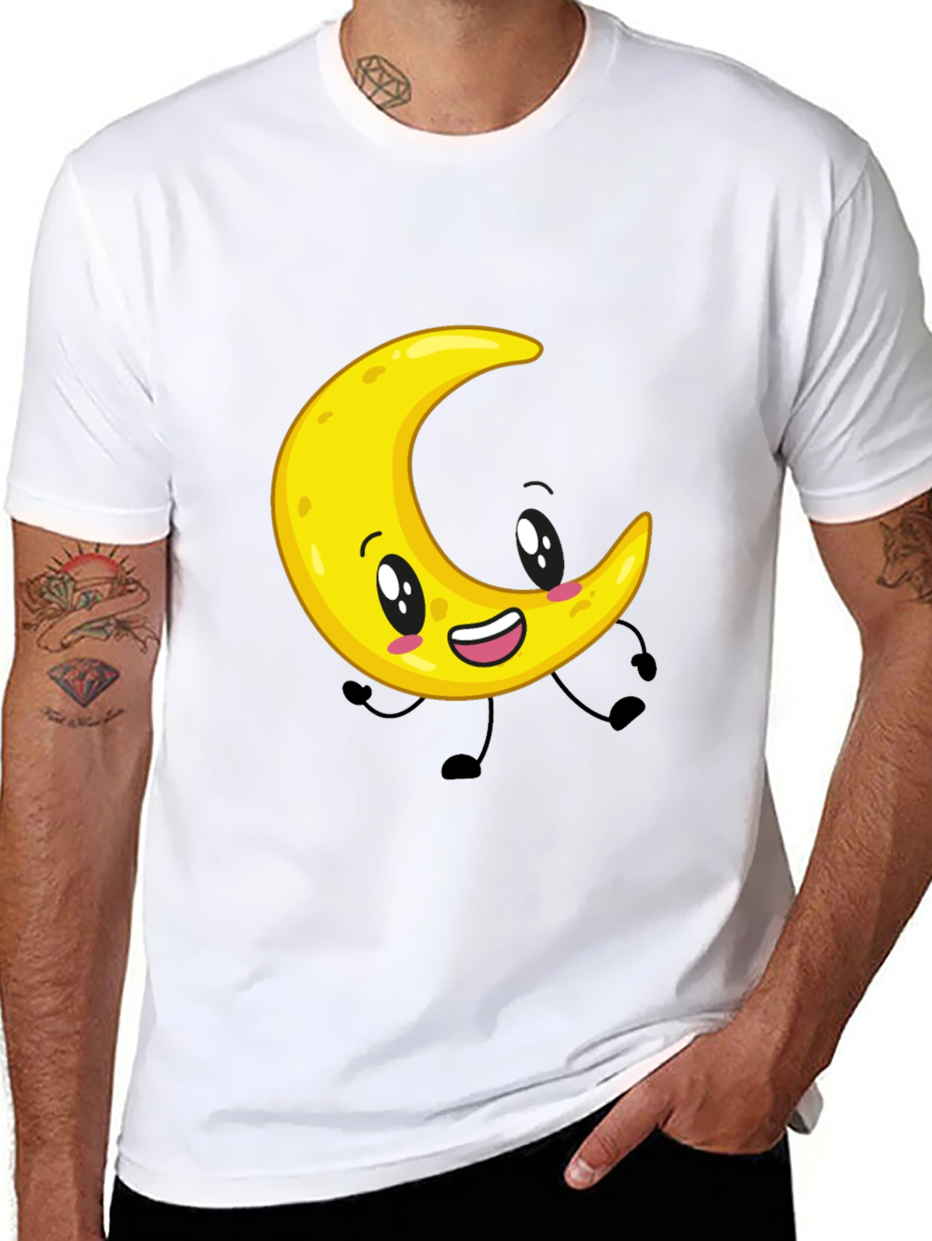 Cartoon Moon Graphic Black T-Shirt
