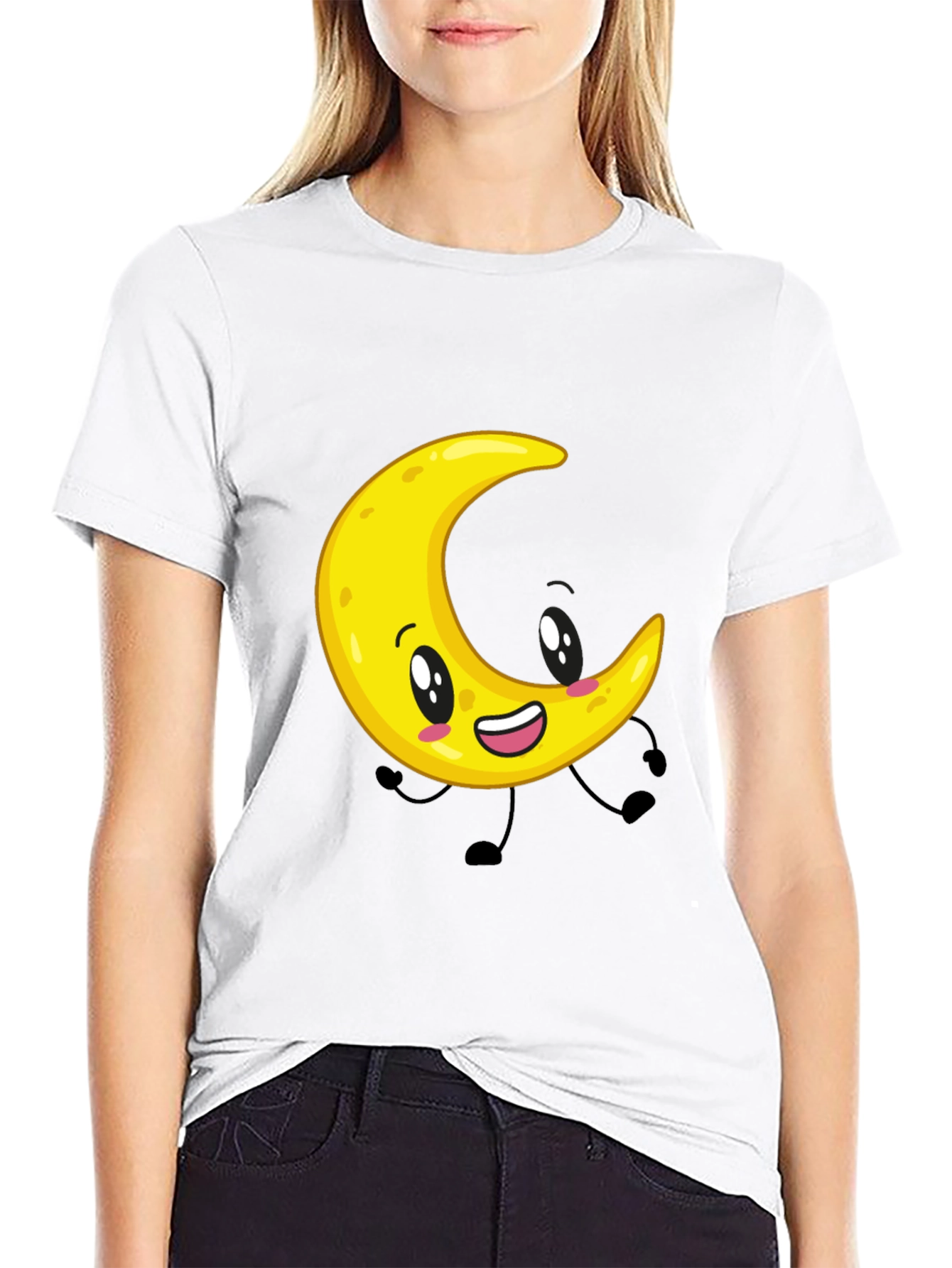 Cartoon Moon Graphic Black T-Shirt