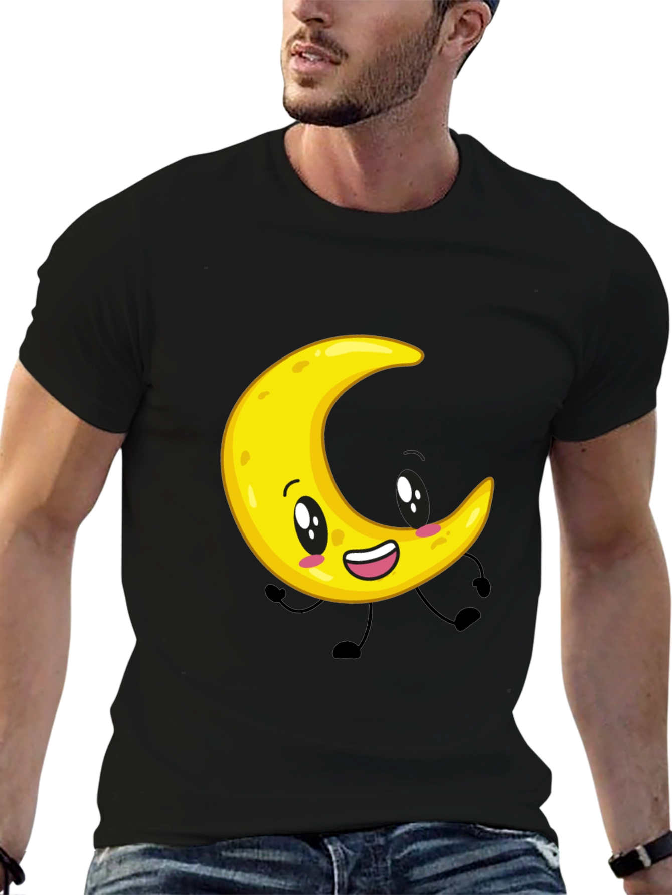 Cartoon Moon Graphic Black T-Shirt