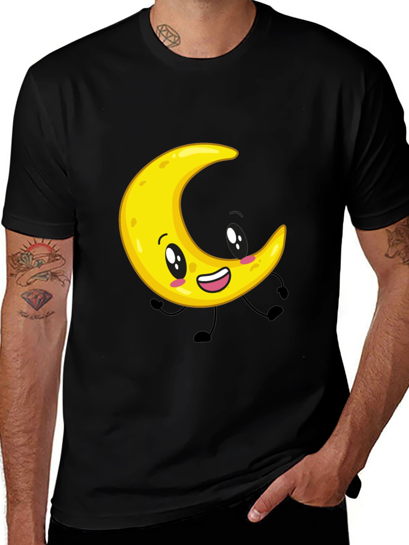 Cartoon Moon Graphic Black T-Shirt