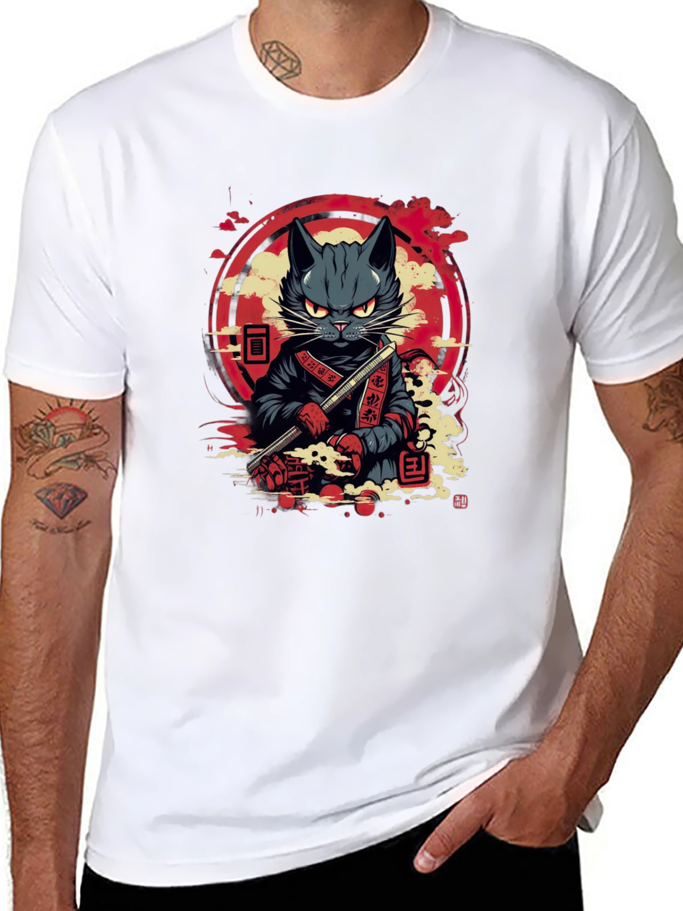 Samurai Cat T-Shirt - Unique Graphic Tee