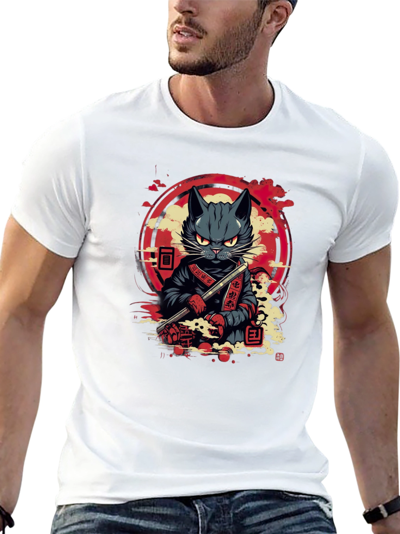 Samurai Cat T-Shirt - Unique Graphic Tee