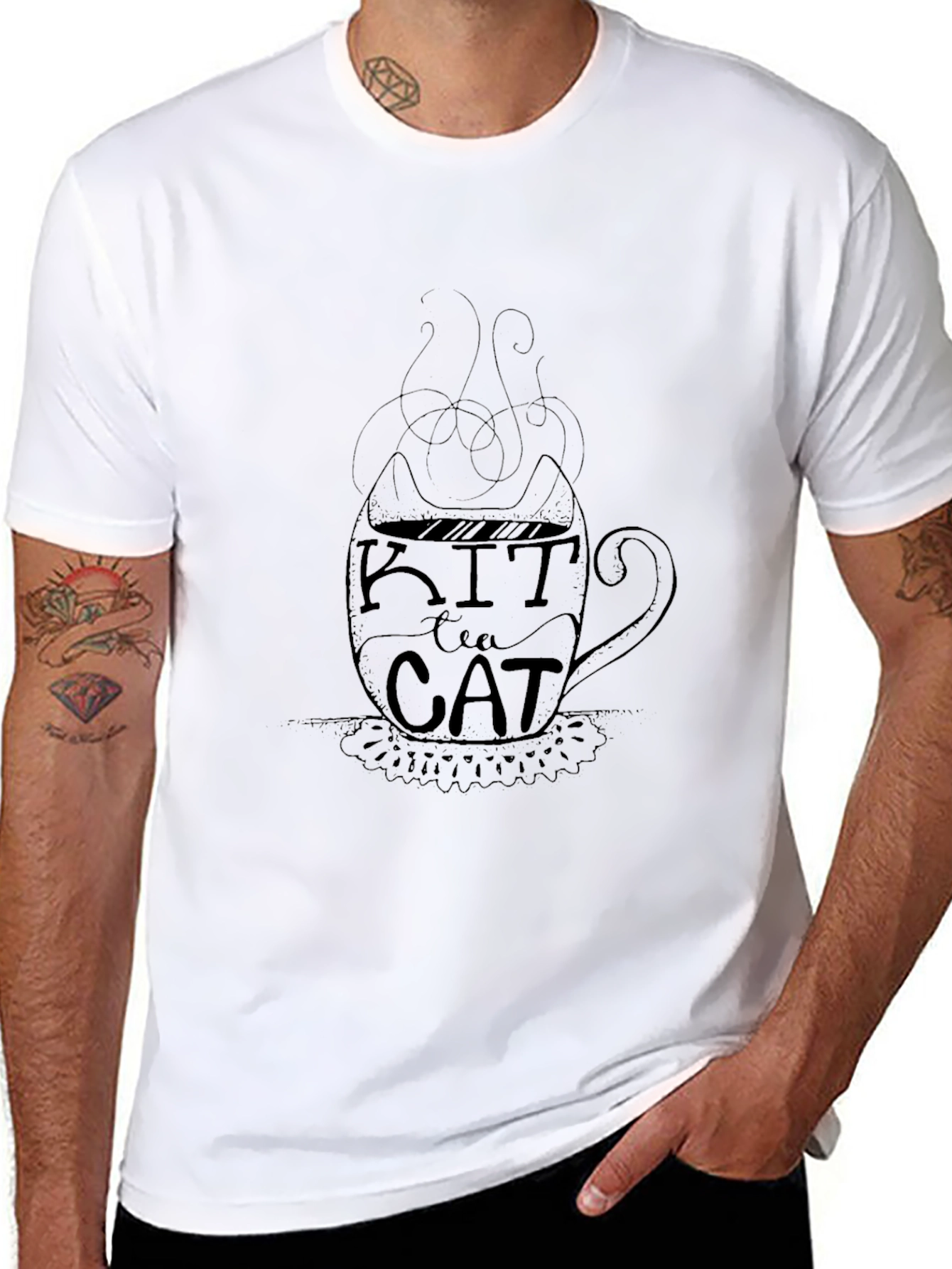 Kit Tea Cat Graphic T-Shirt - Black