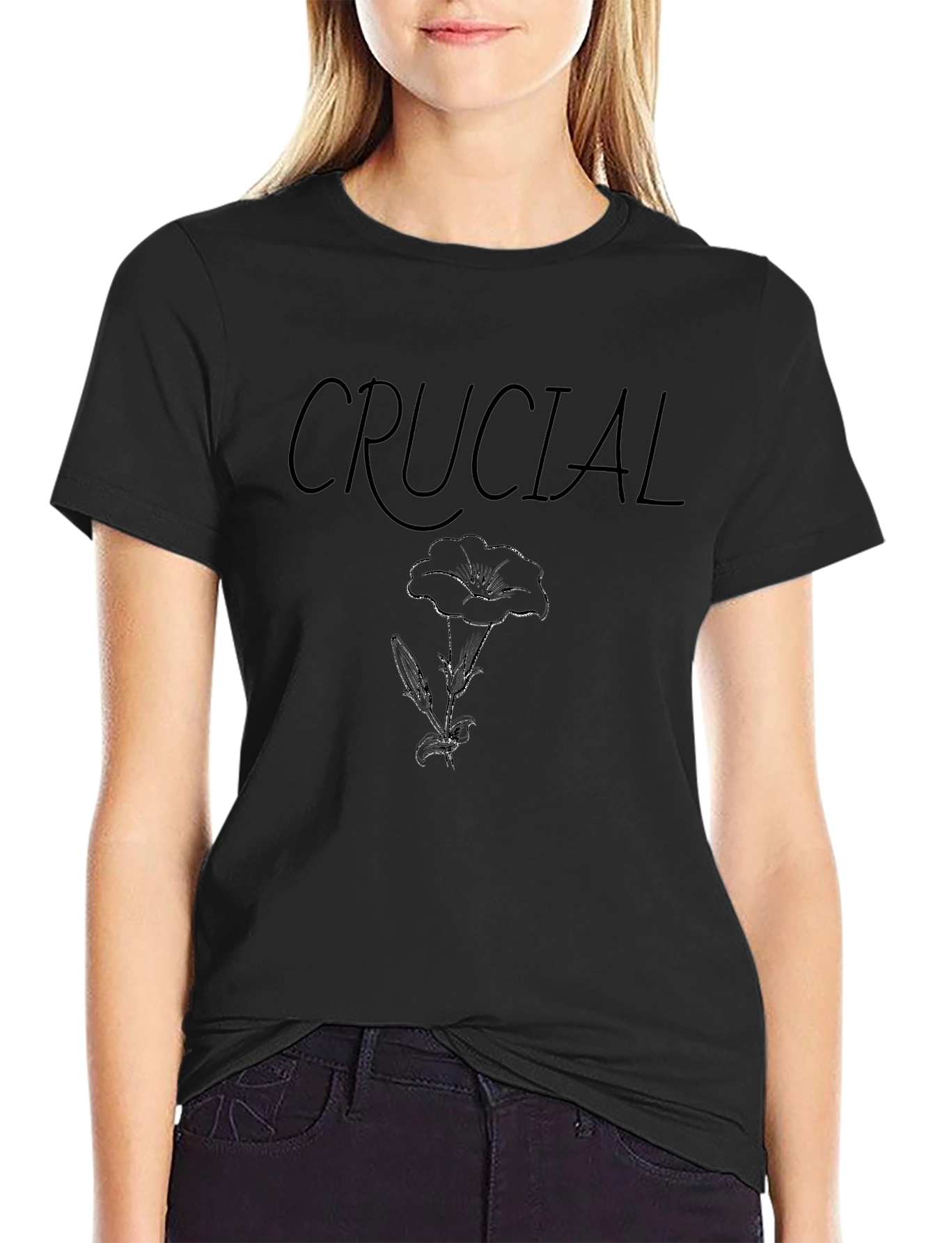 Crucial Flower Graphic Black T-Shirt