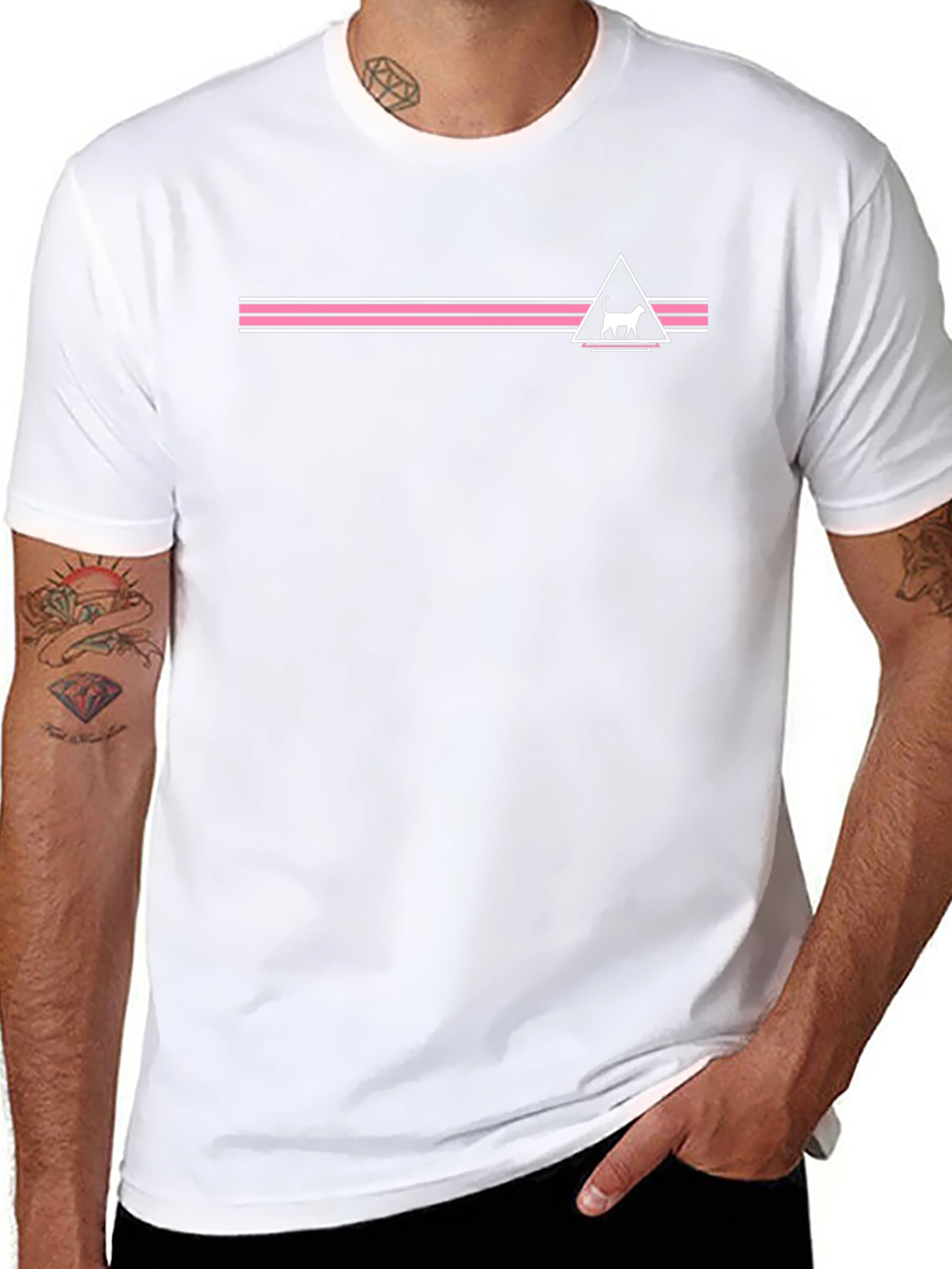 Modern Cat Graphic Tee - Black Cotton Blend