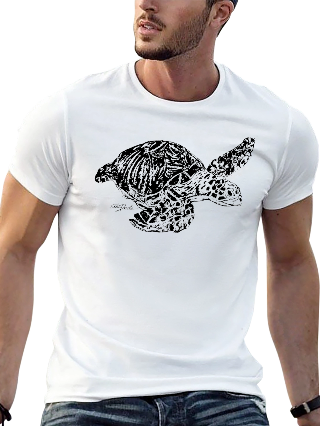 Sea Turtle Graphic Tee - Black Cotton T-Shirt