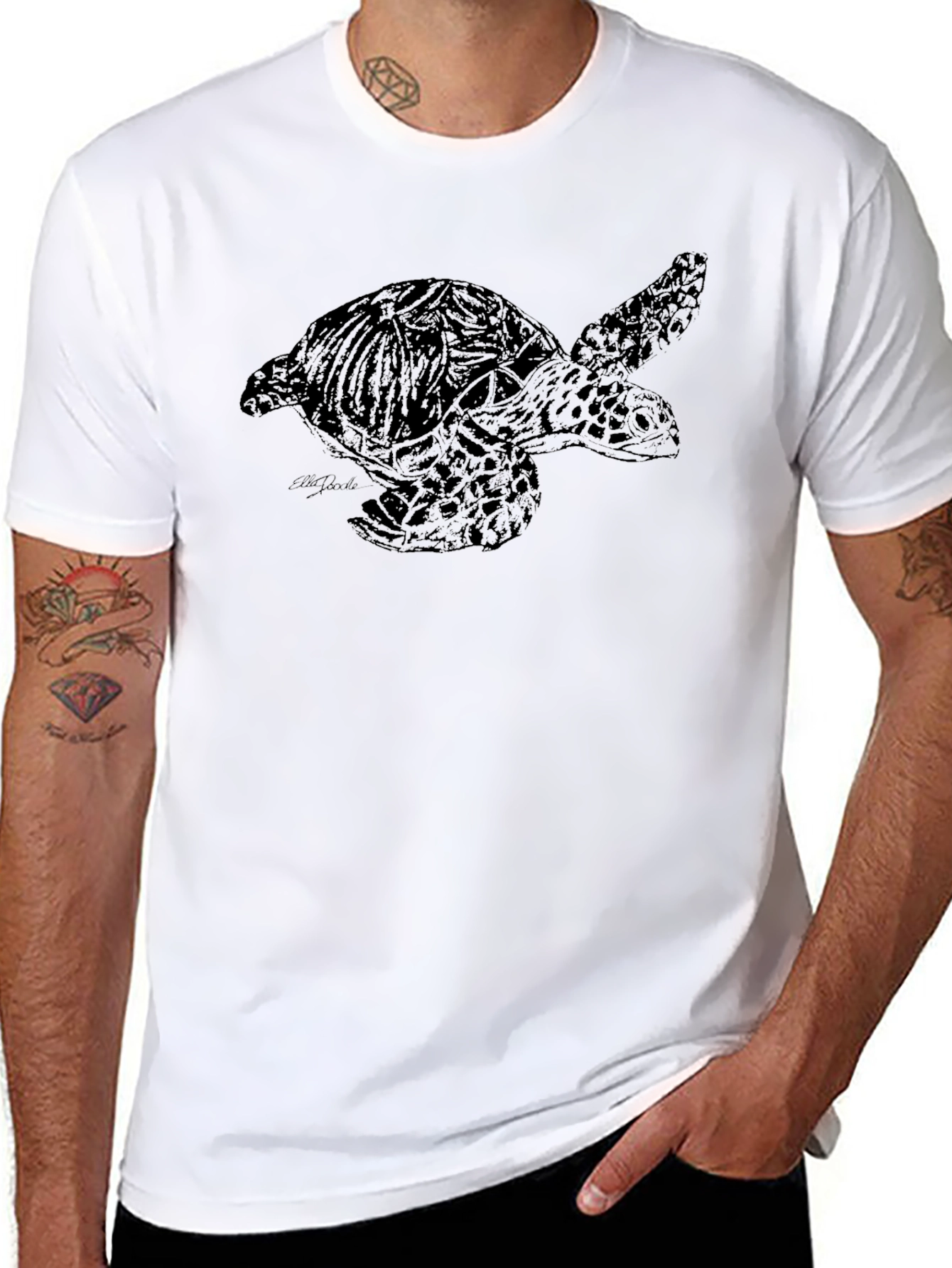 Sea Turtle Graphic Tee - Black Cotton T-Shirt