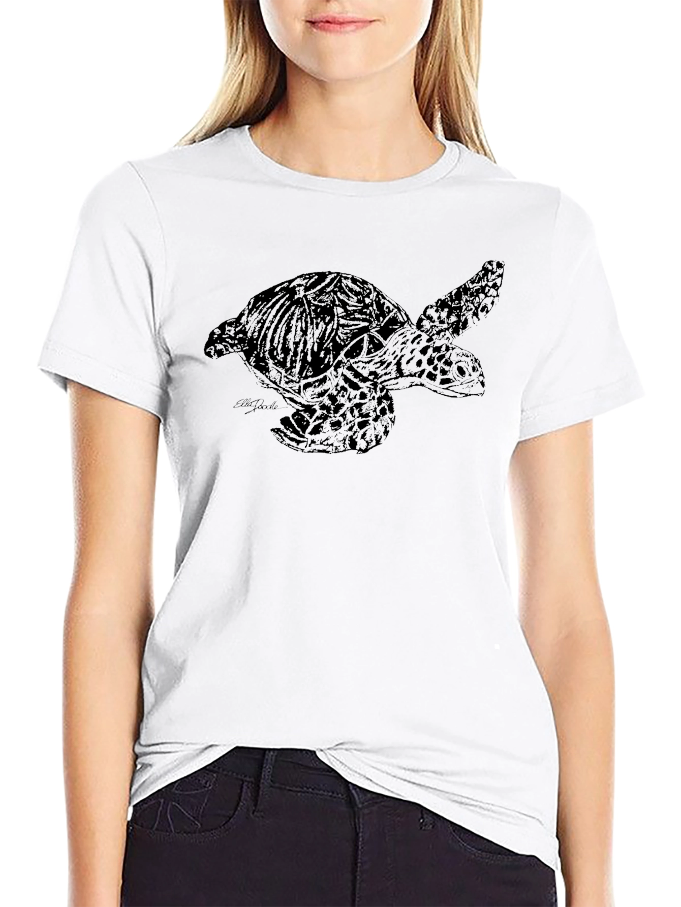 Sea Turtle Graphic Tee - Black Cotton T-Shirt