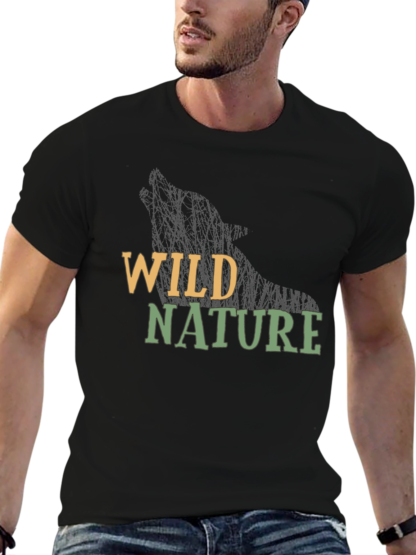 Wild Nature Wolf Graphic Tee - Black Cotton T-Shirt