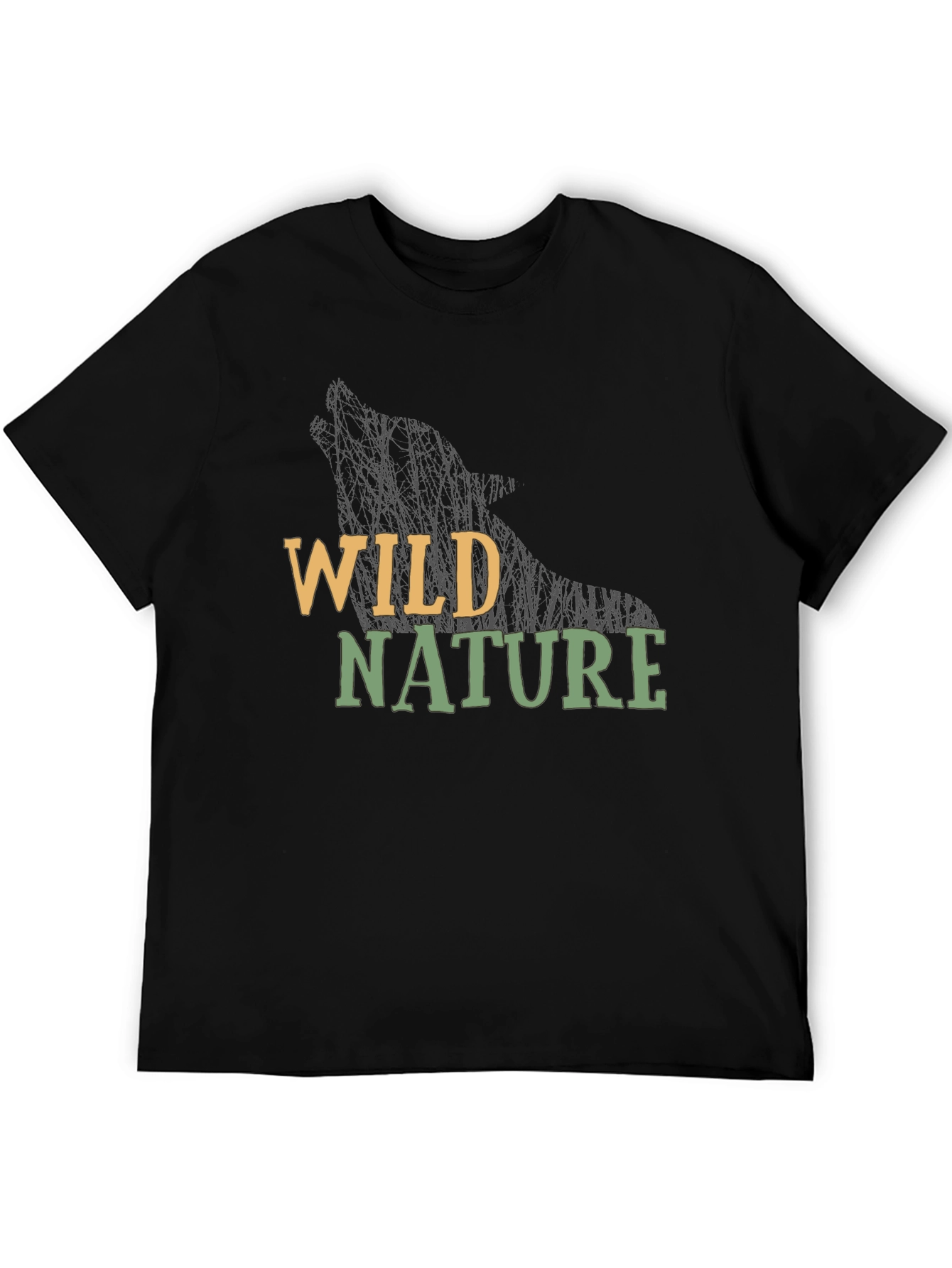 Wild Nature Wolf Graphic Tee - Black Cotton T-Shirt