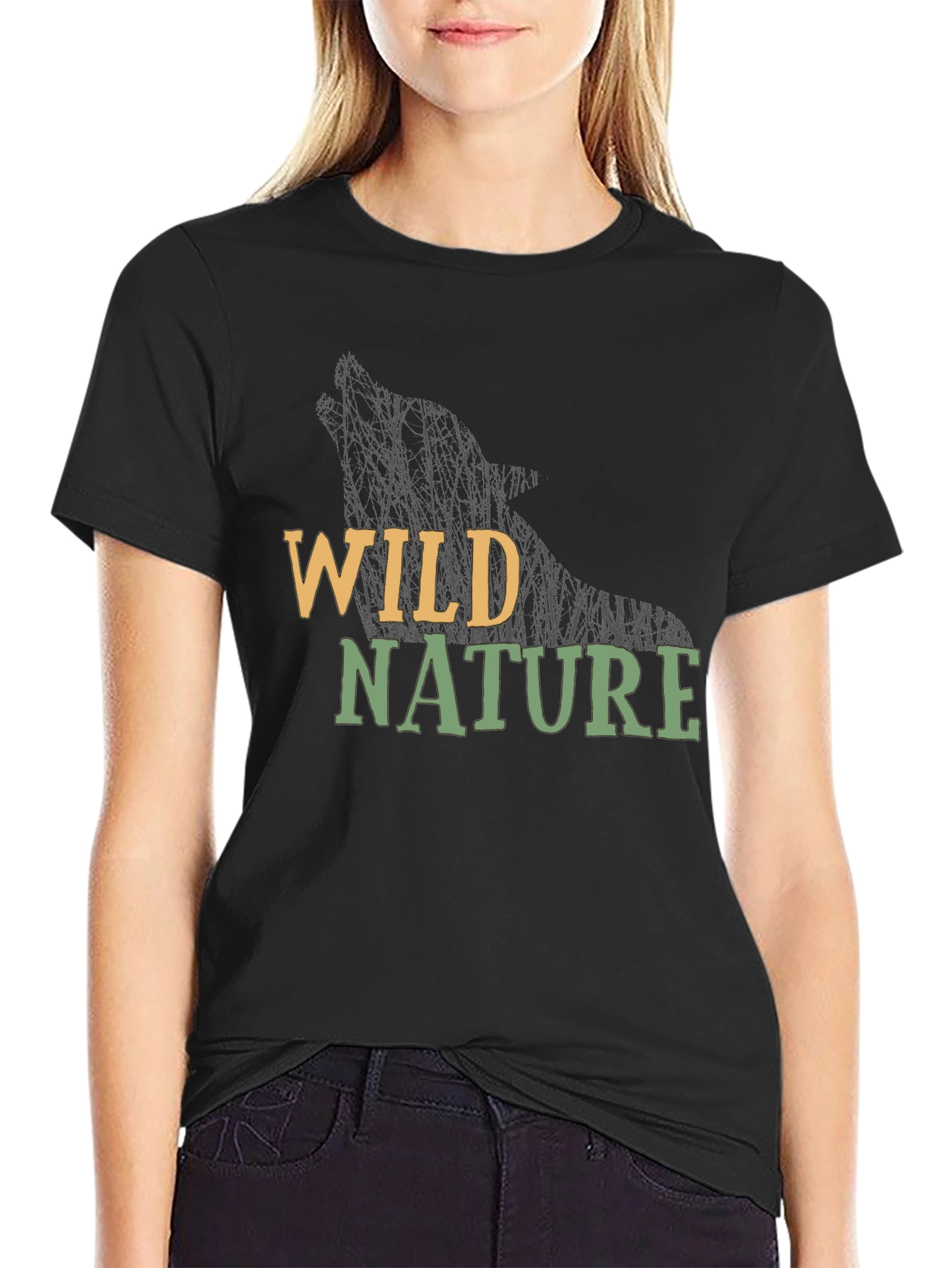 Wild Nature Wolf Graphic Tee - Black Cotton T-Shirt