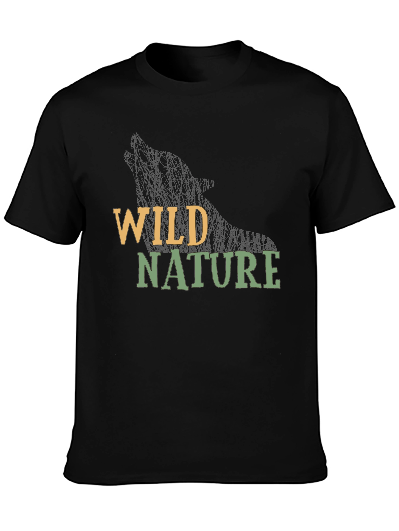 Wild Nature Wolf Graphic Tee - Black Cotton T-Shirt