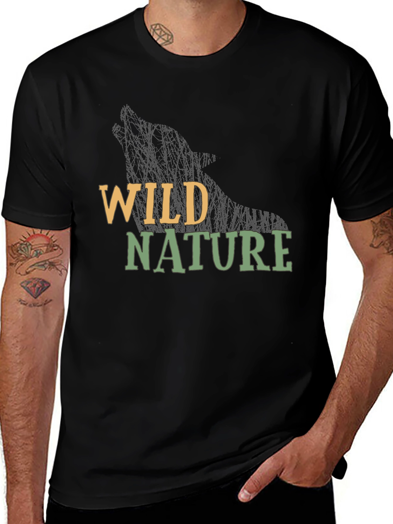 Wild Nature Wolf Graphic Tee - Black Cotton T-Shirt