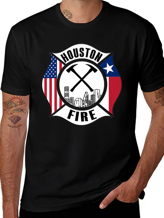 Houston Fire Department T-Shirt - American & Texas Flags