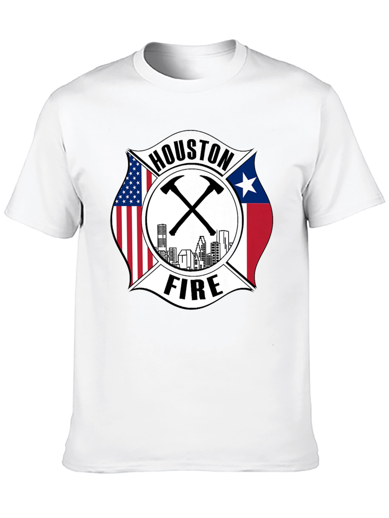 Houston Fire Department T-Shirt - American & Texas Flags