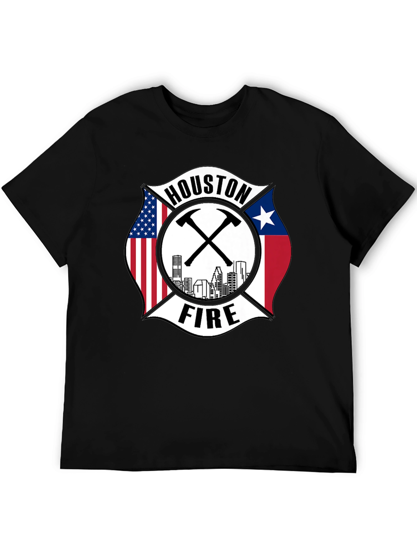 Houston Fire Department T-Shirt - American & Texas Flags