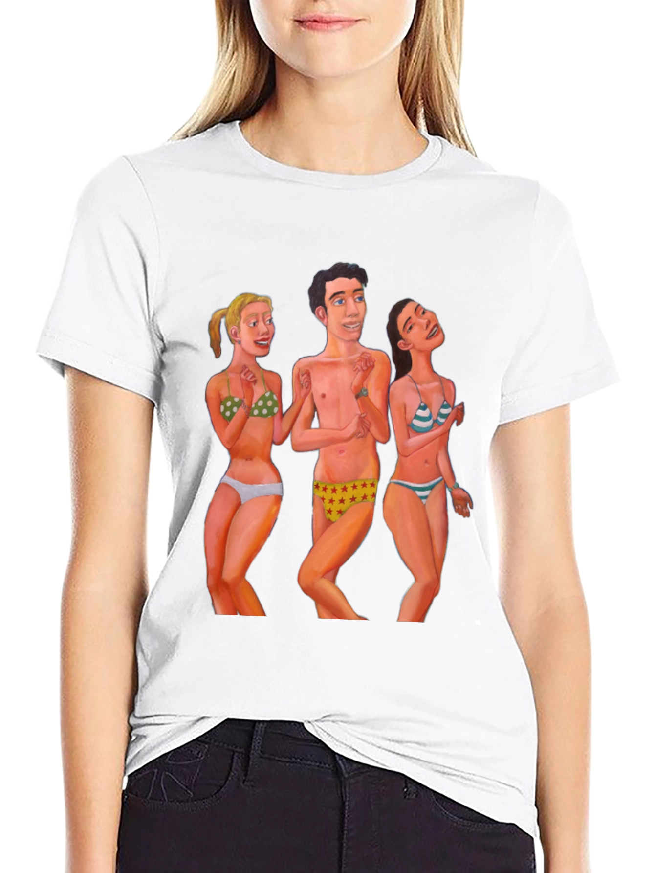 Funky T-Shirt with Beach Cartoon Print