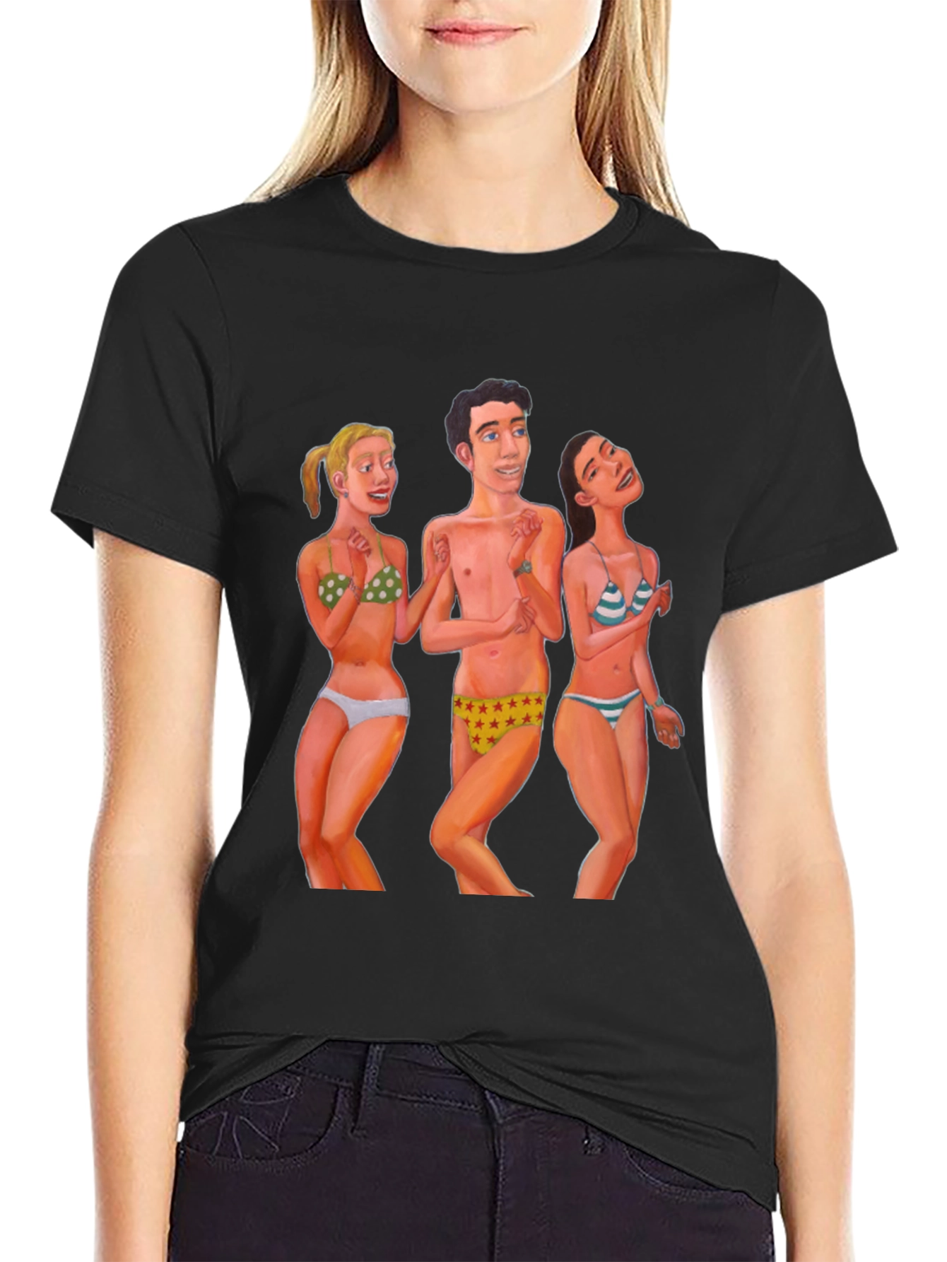 Funky T-Shirt with Beach Cartoon Print