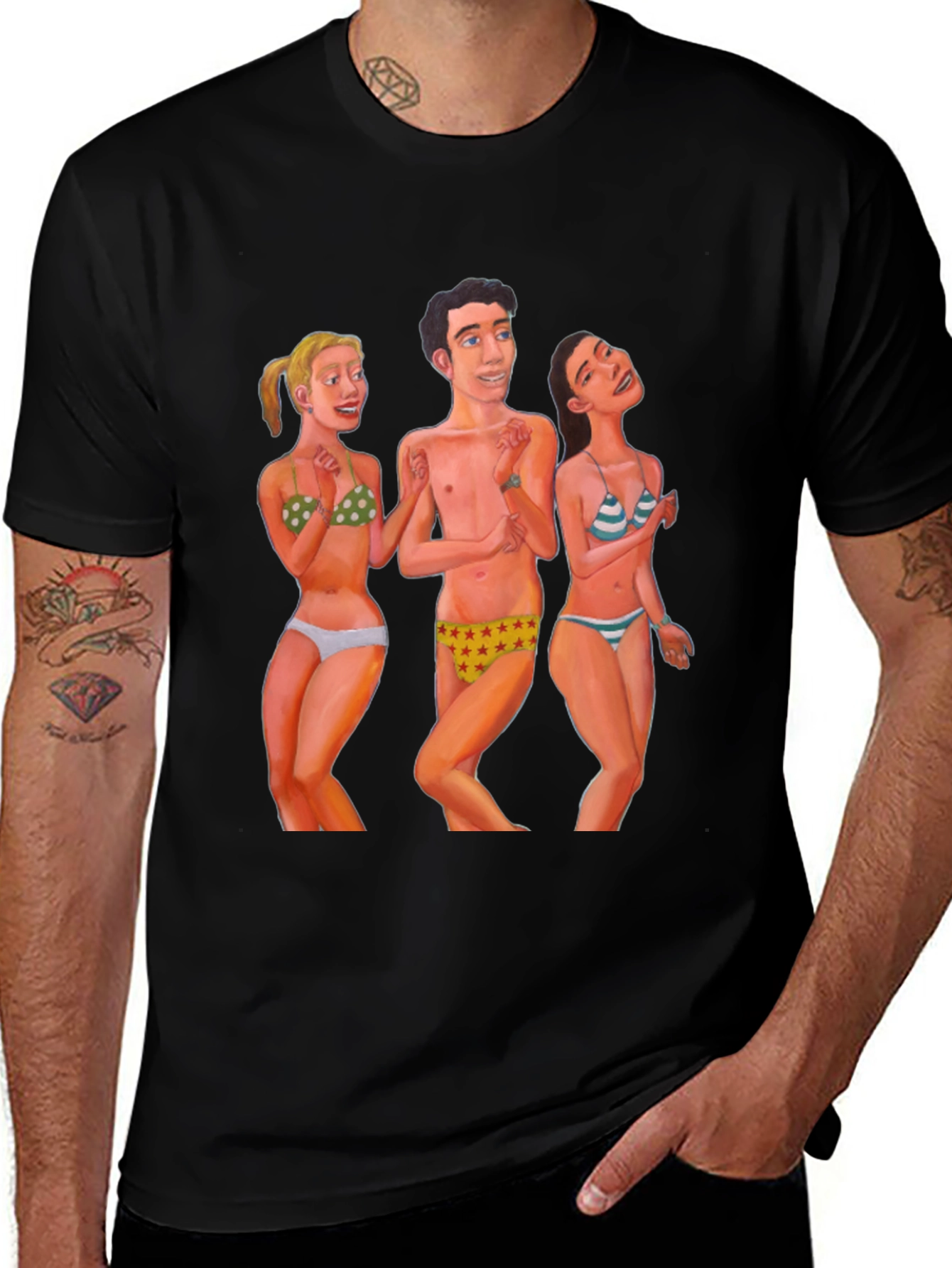 Funky T-Shirt with Beach Cartoon Print