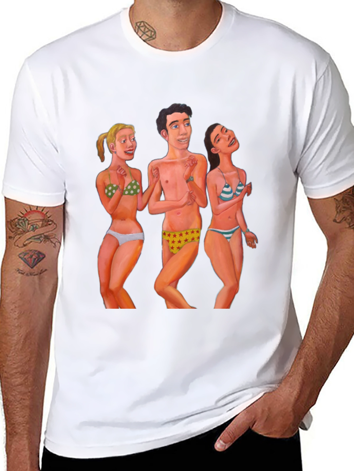 Funky T-Shirt with Beach Cartoon Print