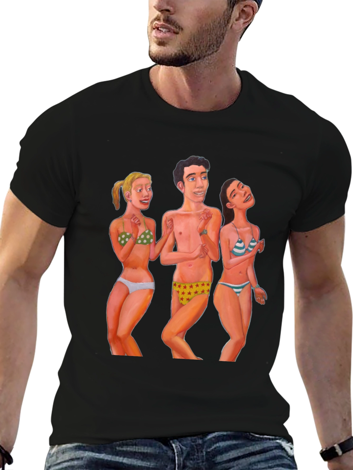 Funky T-Shirt with Beach Cartoon Print