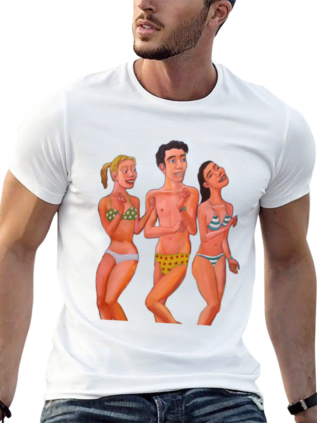 Funky T-Shirt with Beach Cartoon Print