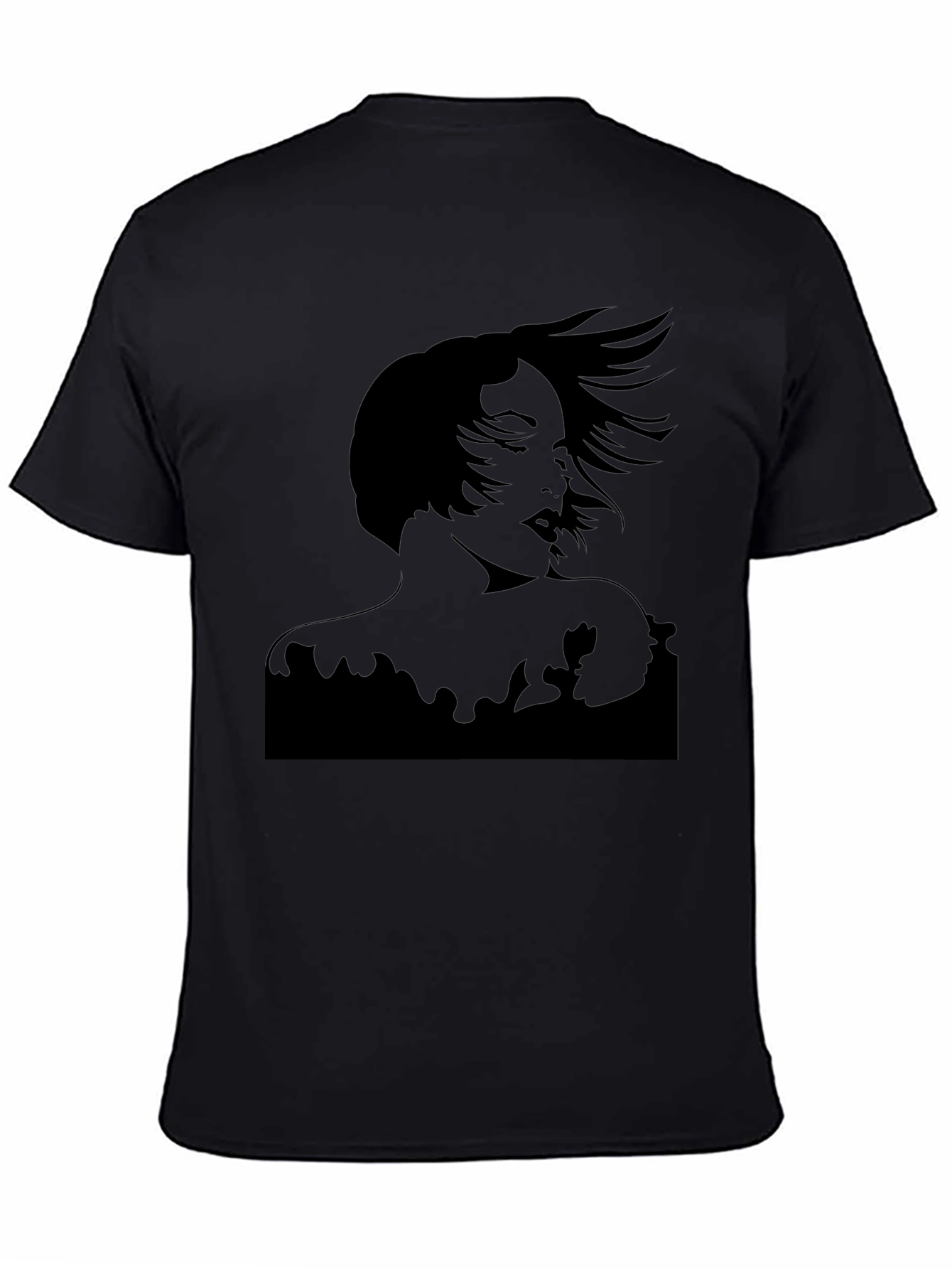 Silhouette Woman Graphic Tee - Black Cotton Casual T-Shirt