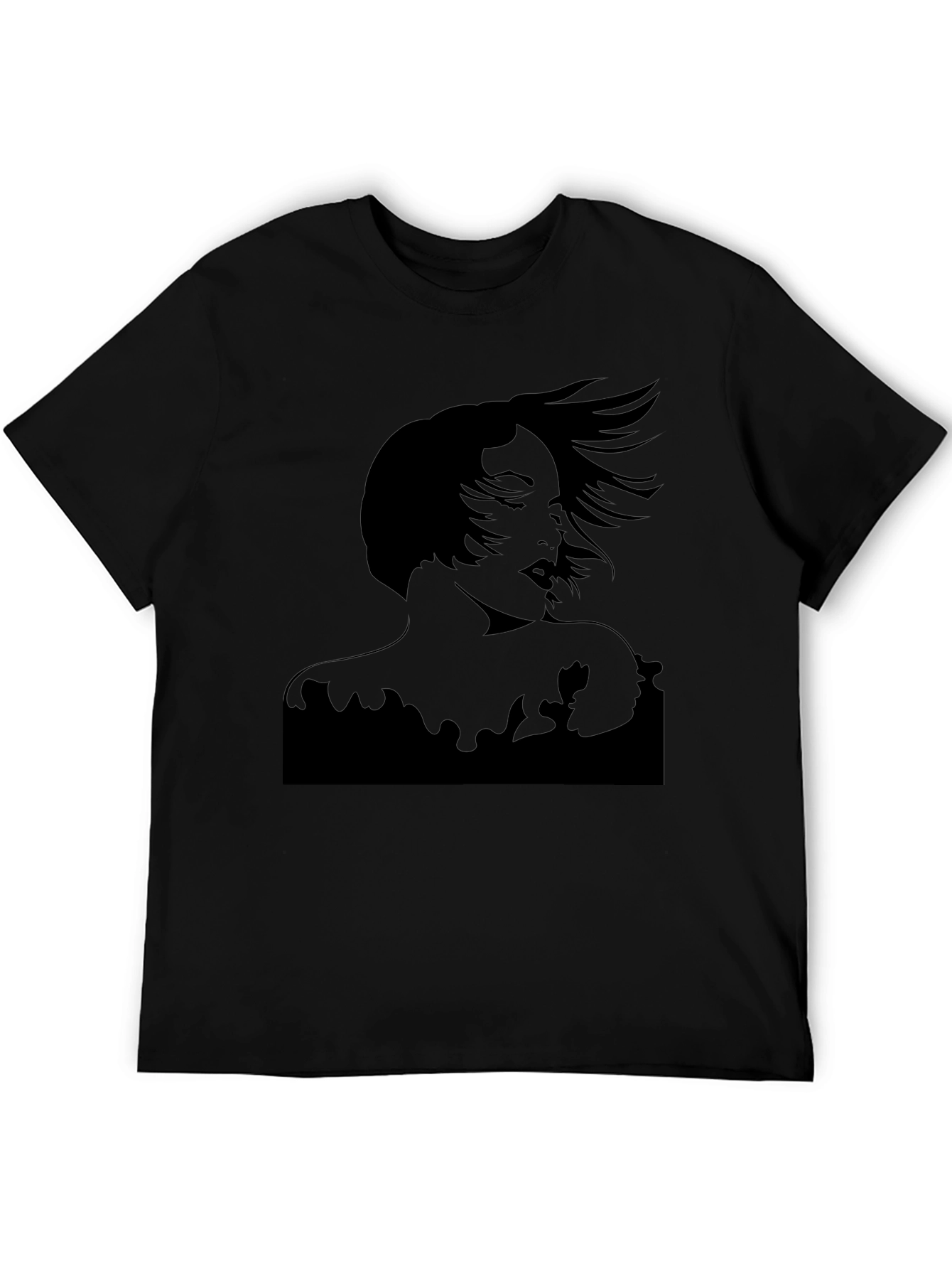 Silhouette Woman Graphic Tee - Black Cotton Casual T-Shirt