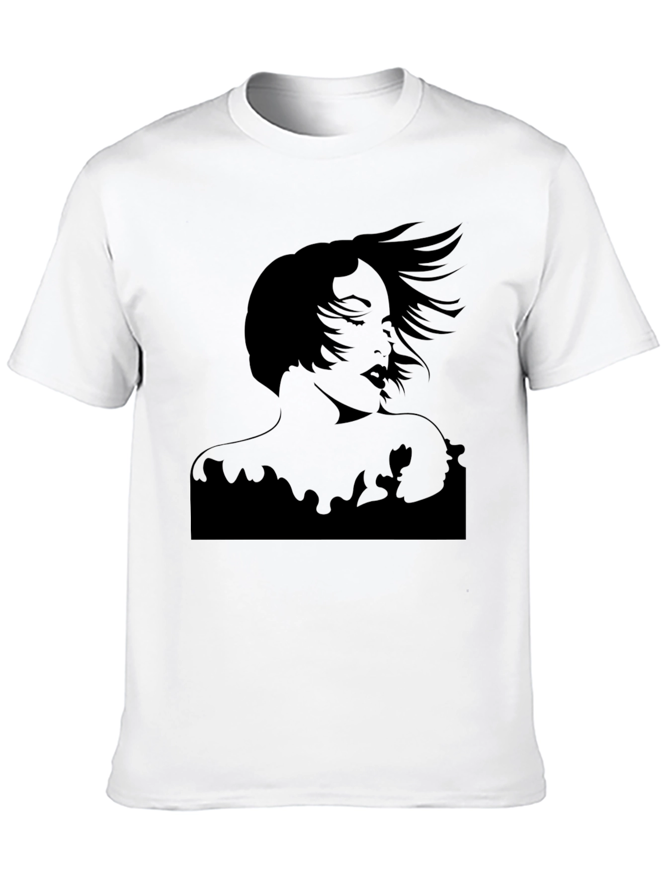 Silhouette Woman Graphic Tee - Black Cotton Casual T-Shirt