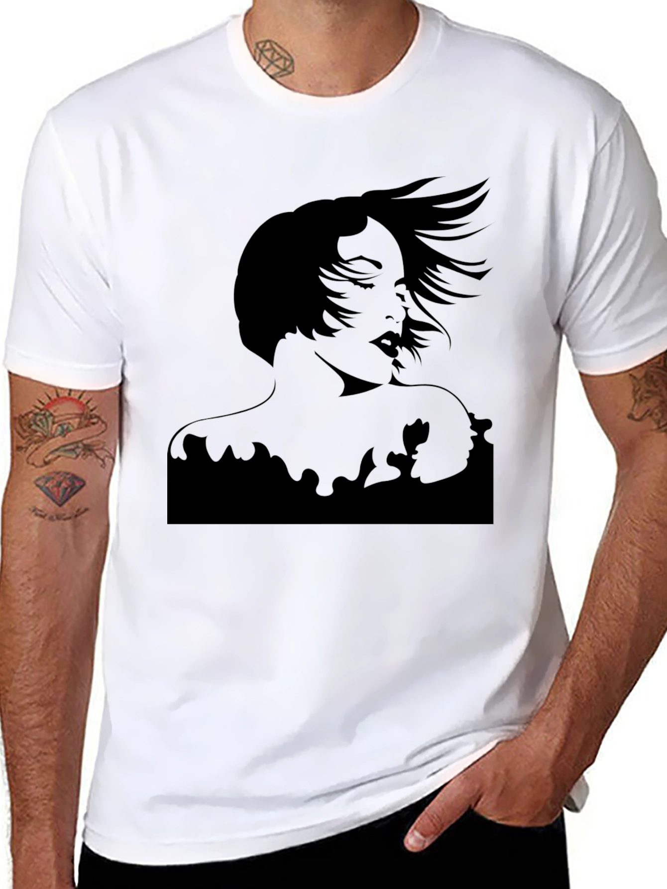 Silhouette Woman Graphic Tee - Black Cotton Casual T-Shirt