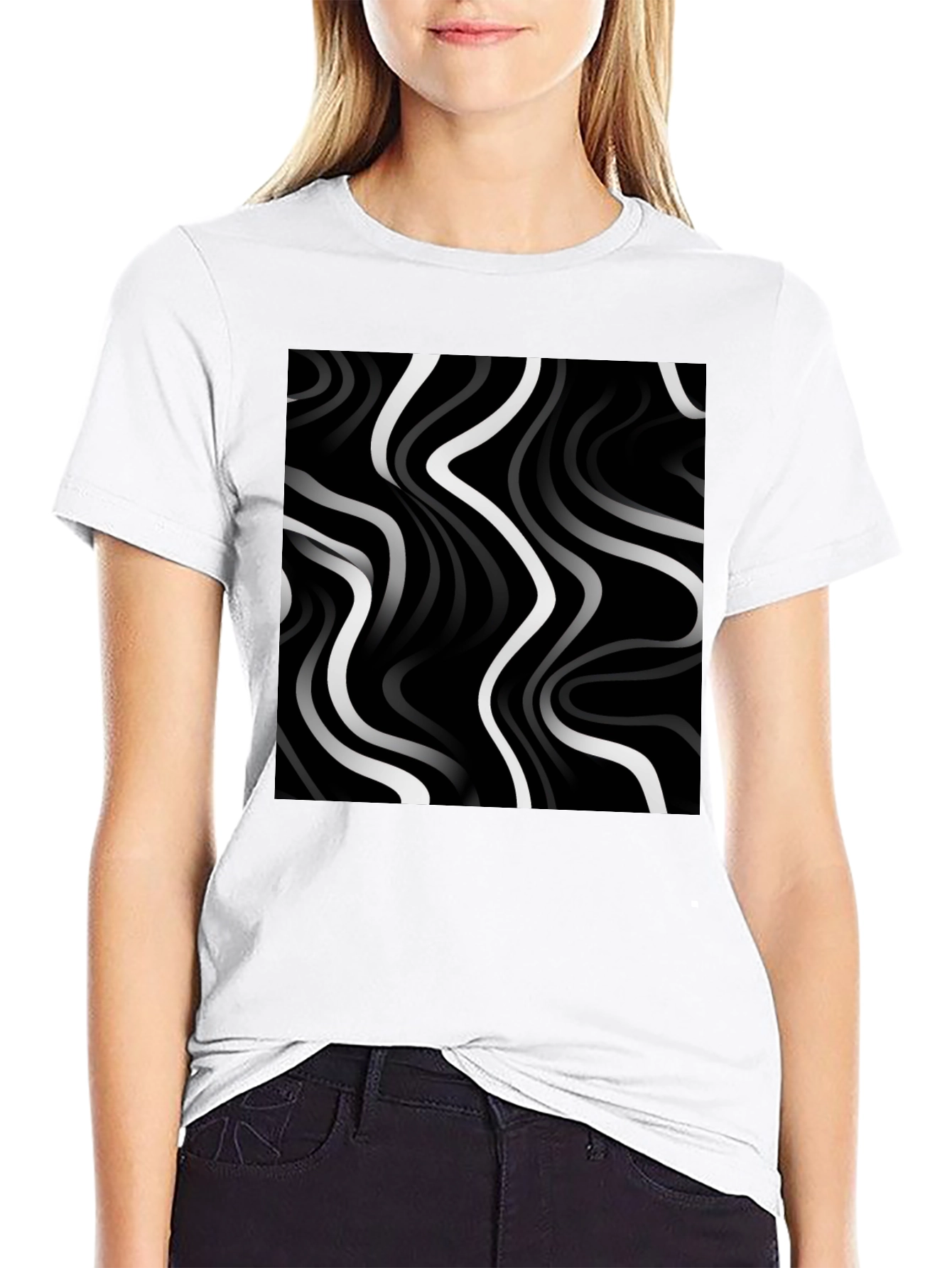 Abstract Wave Pattern Tee - Modern Black T-Shirt