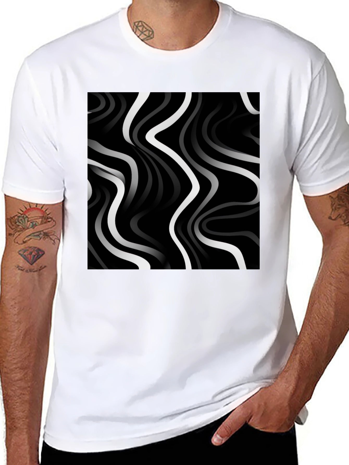 Abstract Wave Pattern Tee - Modern Black T-Shirt