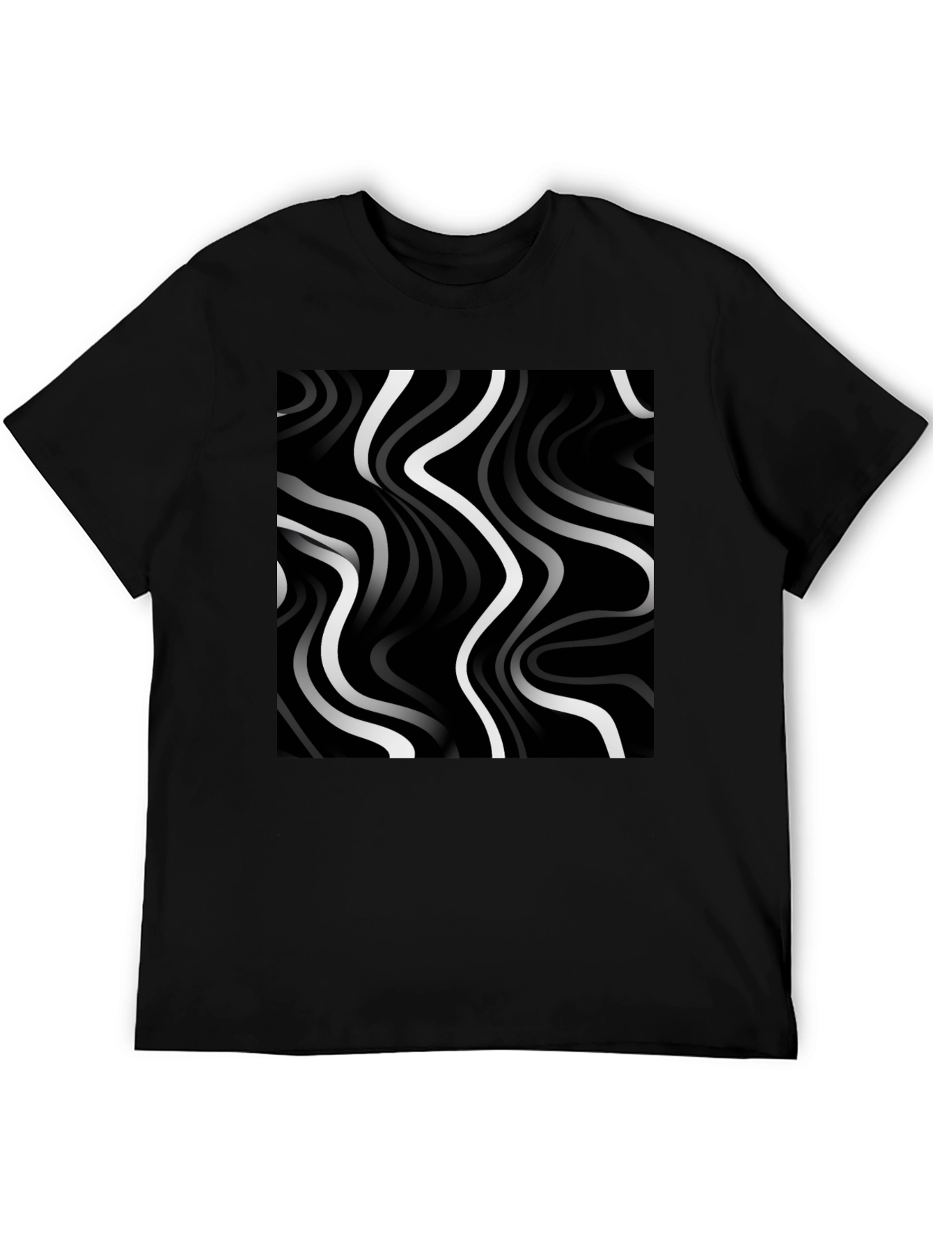 Abstract Wave Pattern Tee - Modern Black T-Shirt