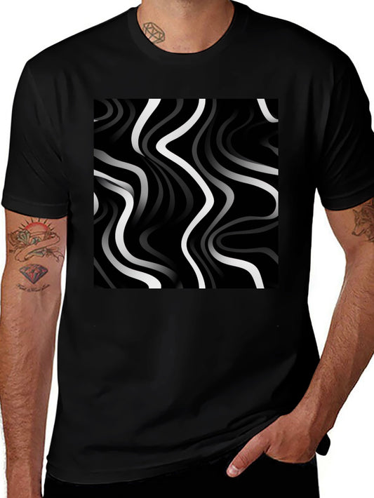 Abstract Wave Pattern Tee - Modern Black T-Shirt