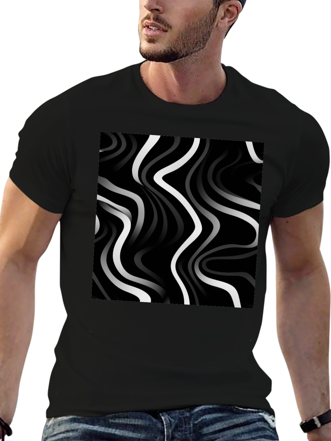 Abstract Wave Pattern Tee - Modern Black T-Shirt