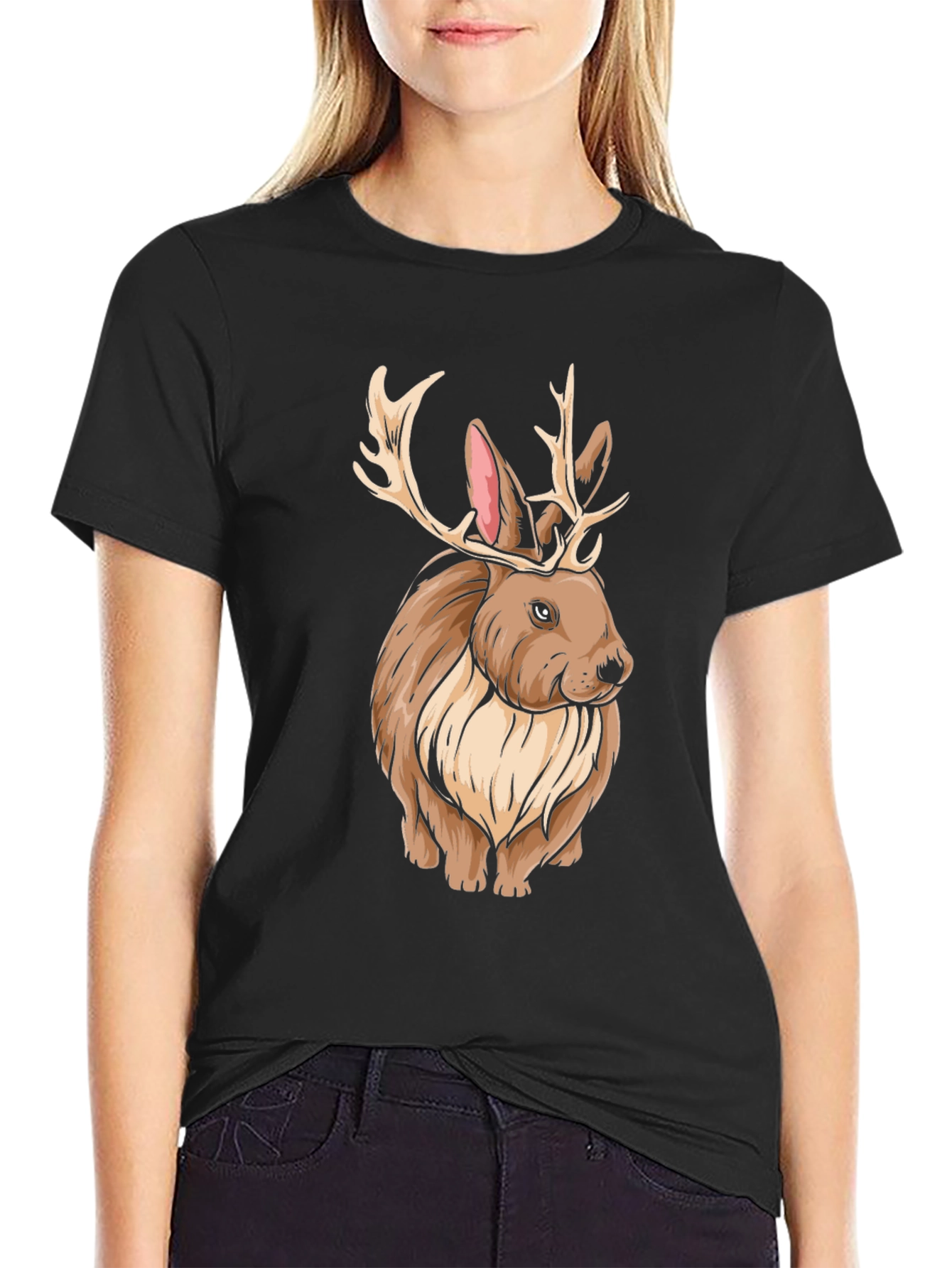 Rabbit with Antlers Graphic Tee - Unique Animal Print