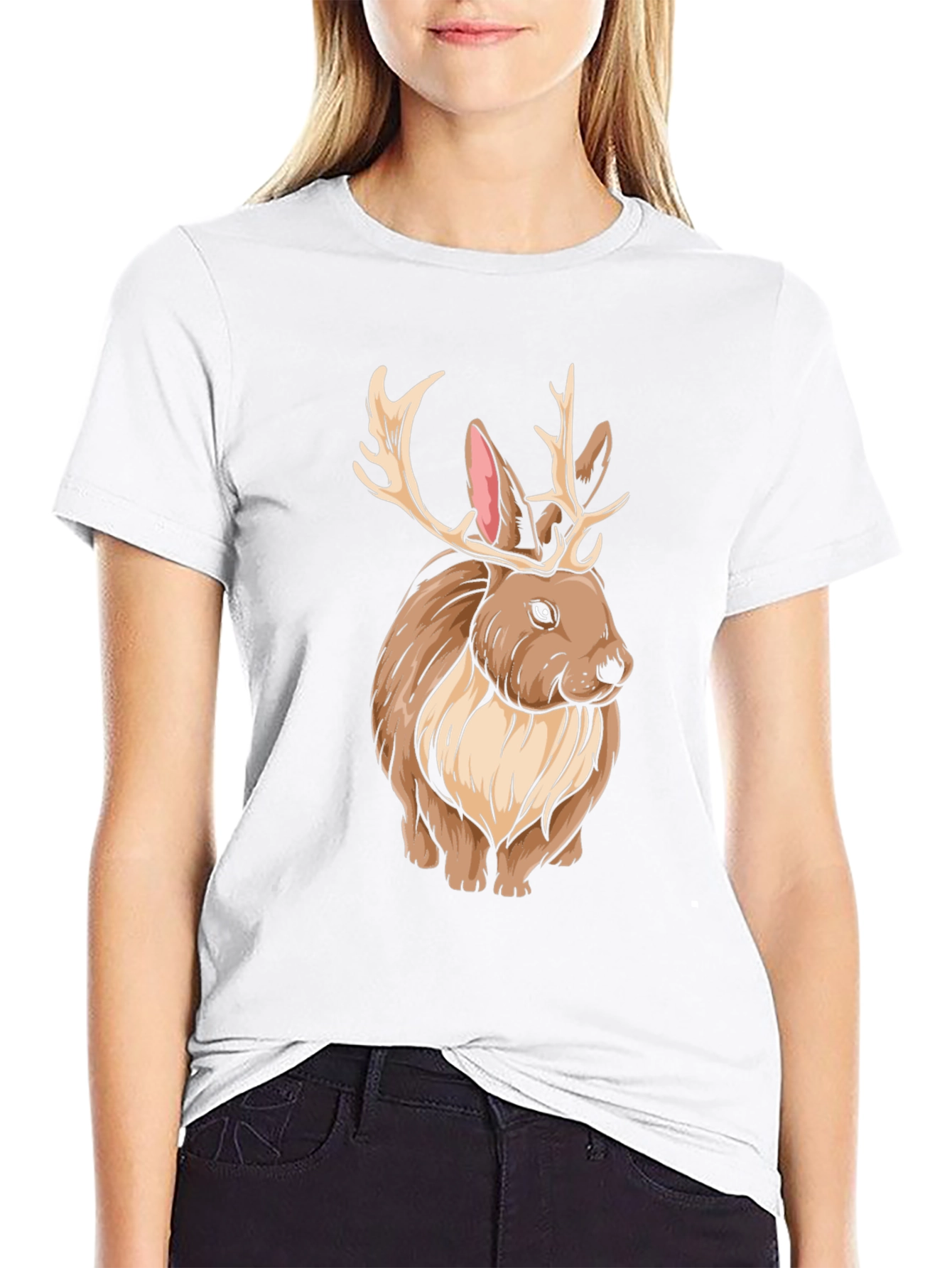 Rabbit with Antlers Graphic Tee - Unique Animal Print