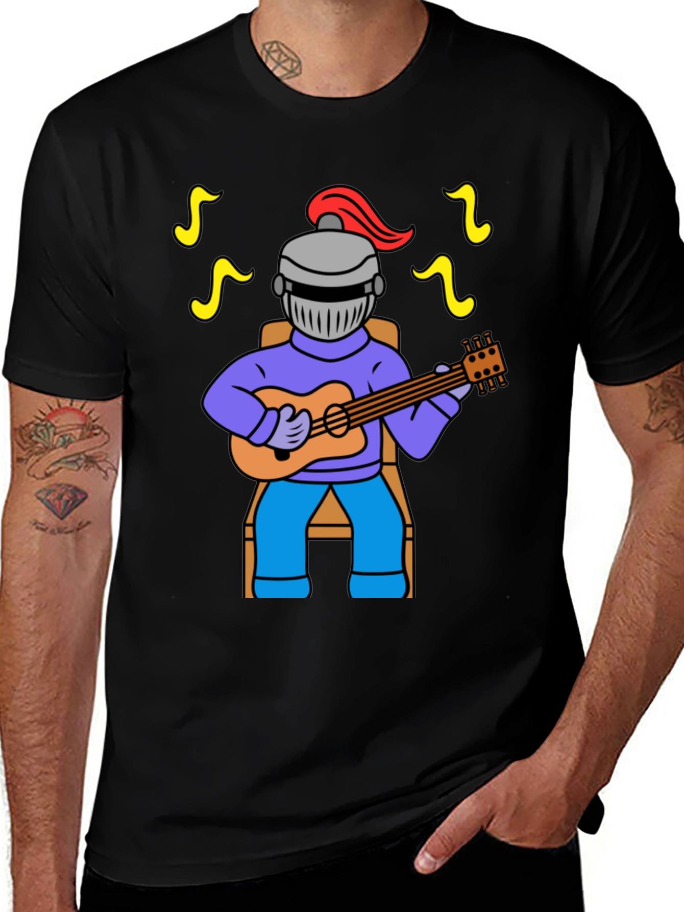 Knight Musician Graphic Tee - Black Cotton T-Shirt