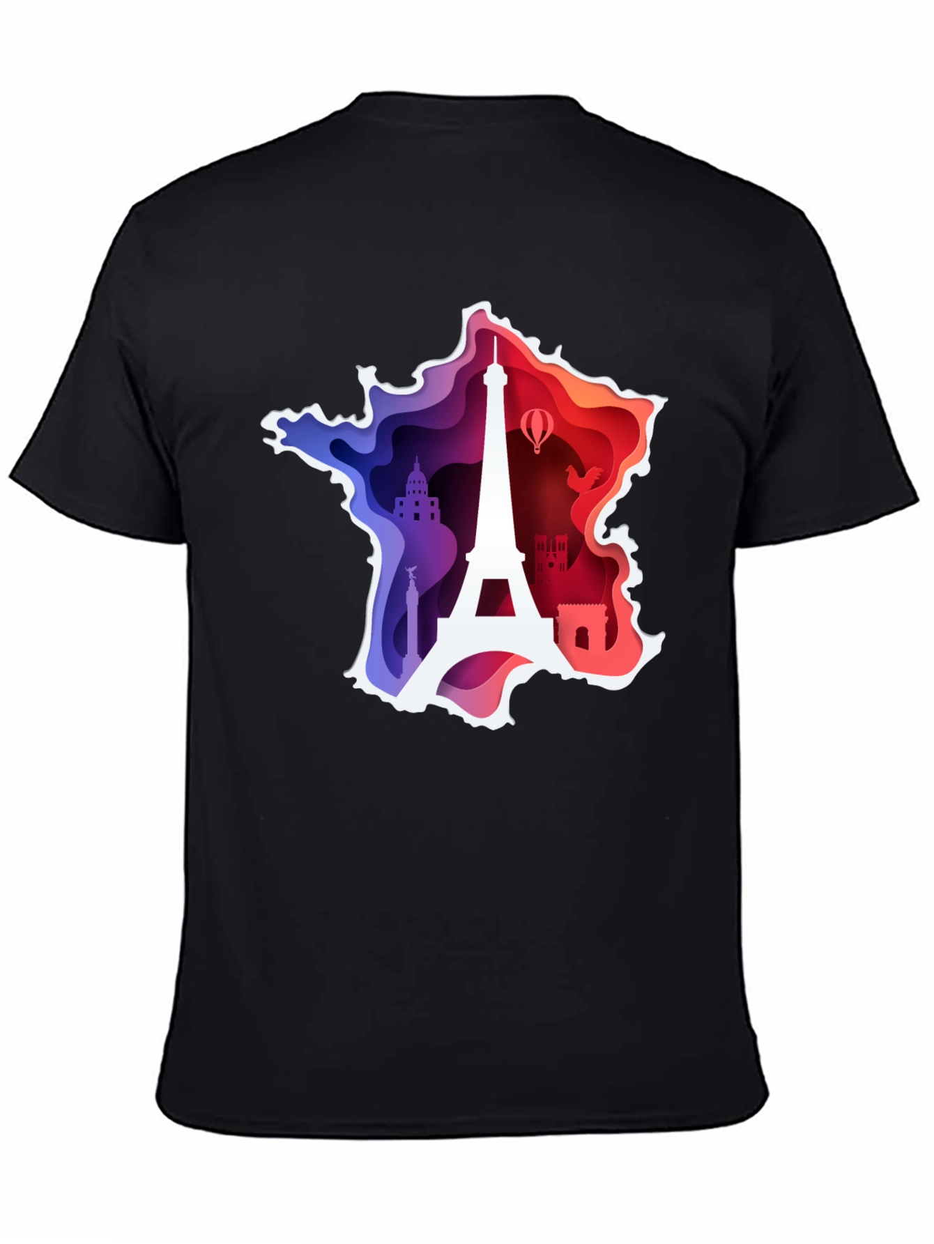 France Map Paris Landmark Black T-Shirt
