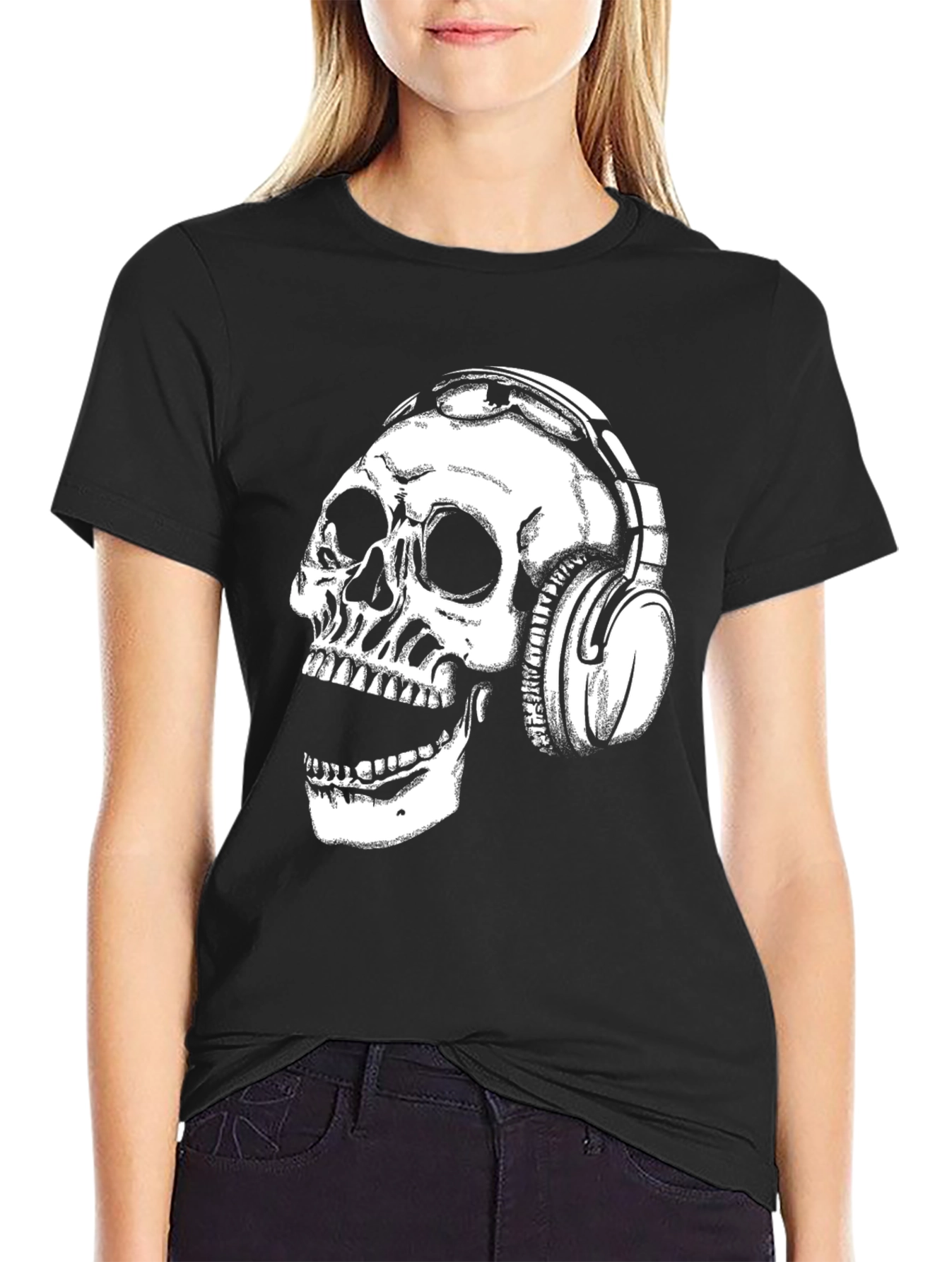 Skull Headphones Black T-Shirt