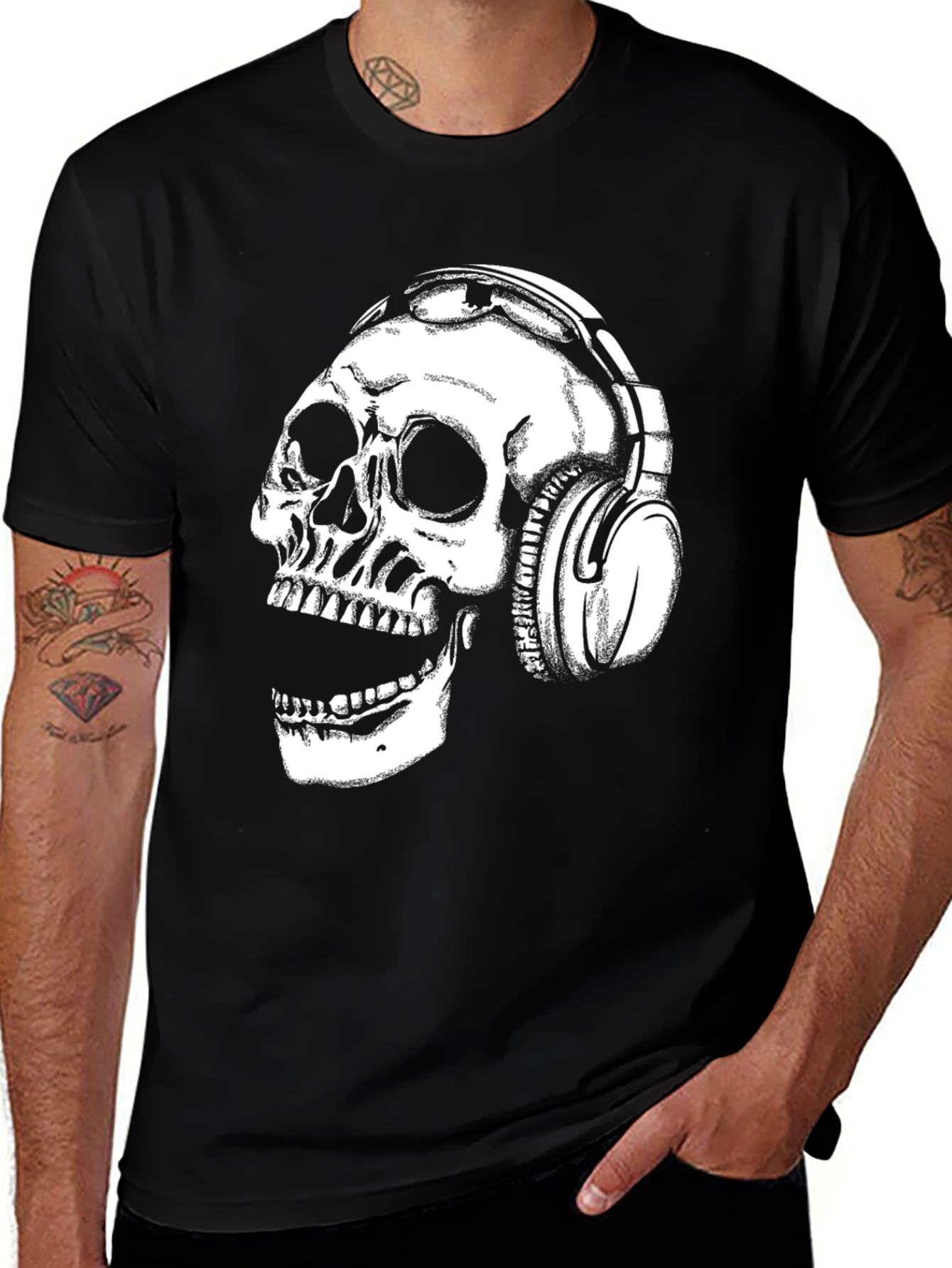 Skull Headphones Black T-Shirt