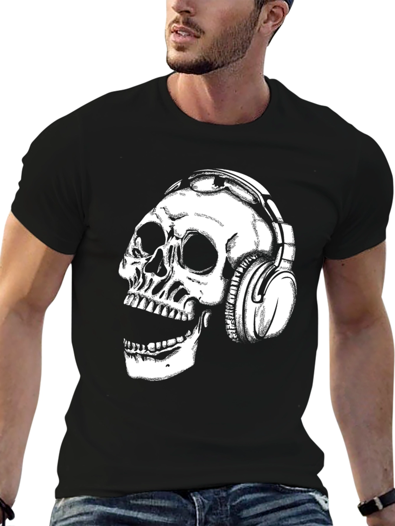 Skull Headphones Black T-Shirt