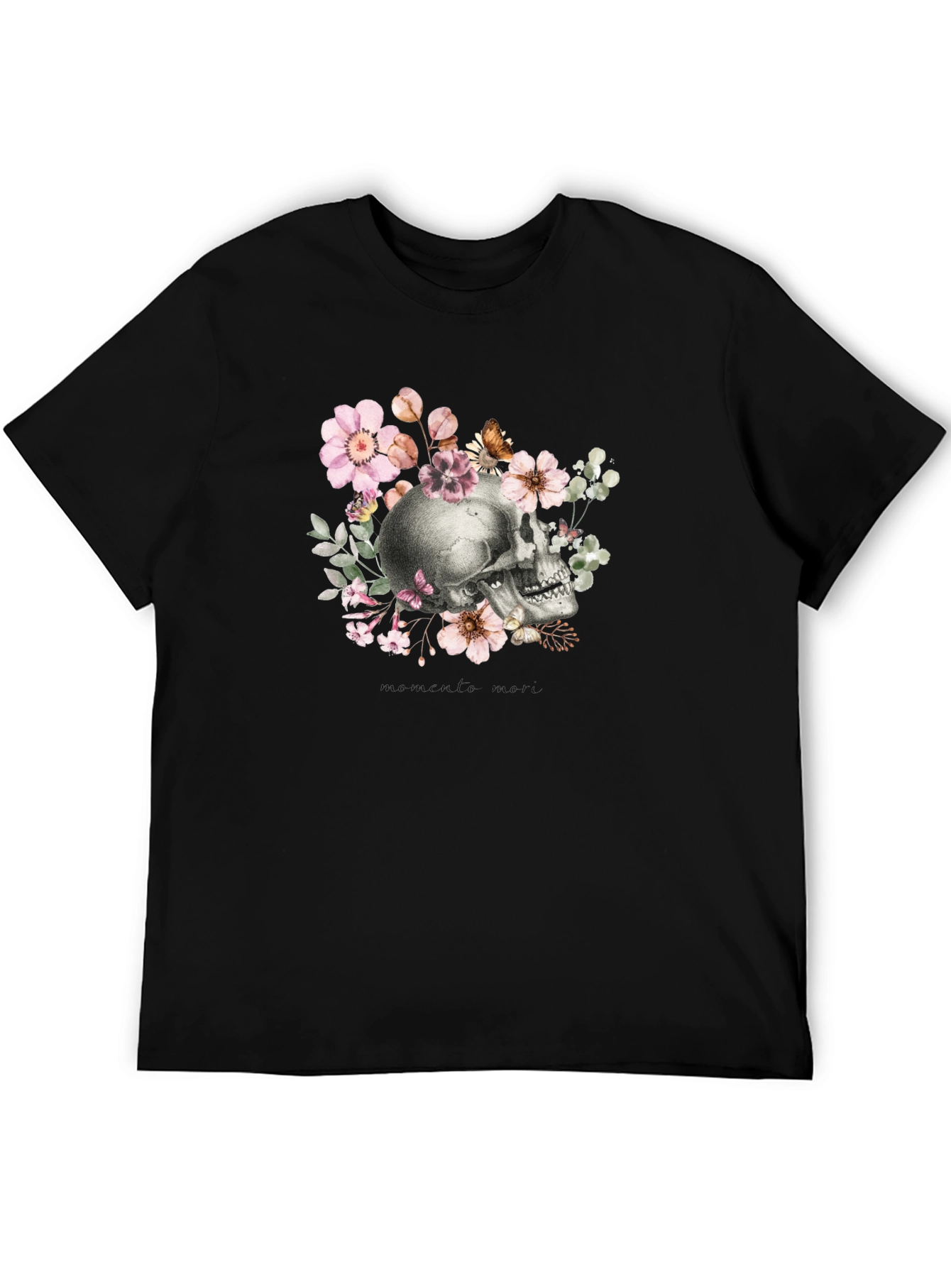 Memento Mori Skull & Floral Black T-Shirt
