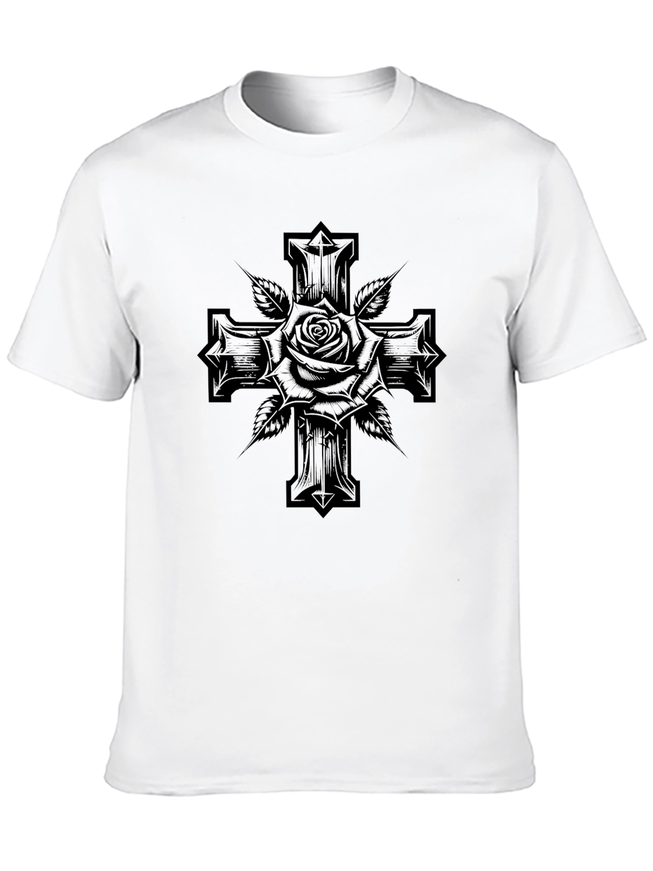 Rose & Cross Graphic Black T-Shirt