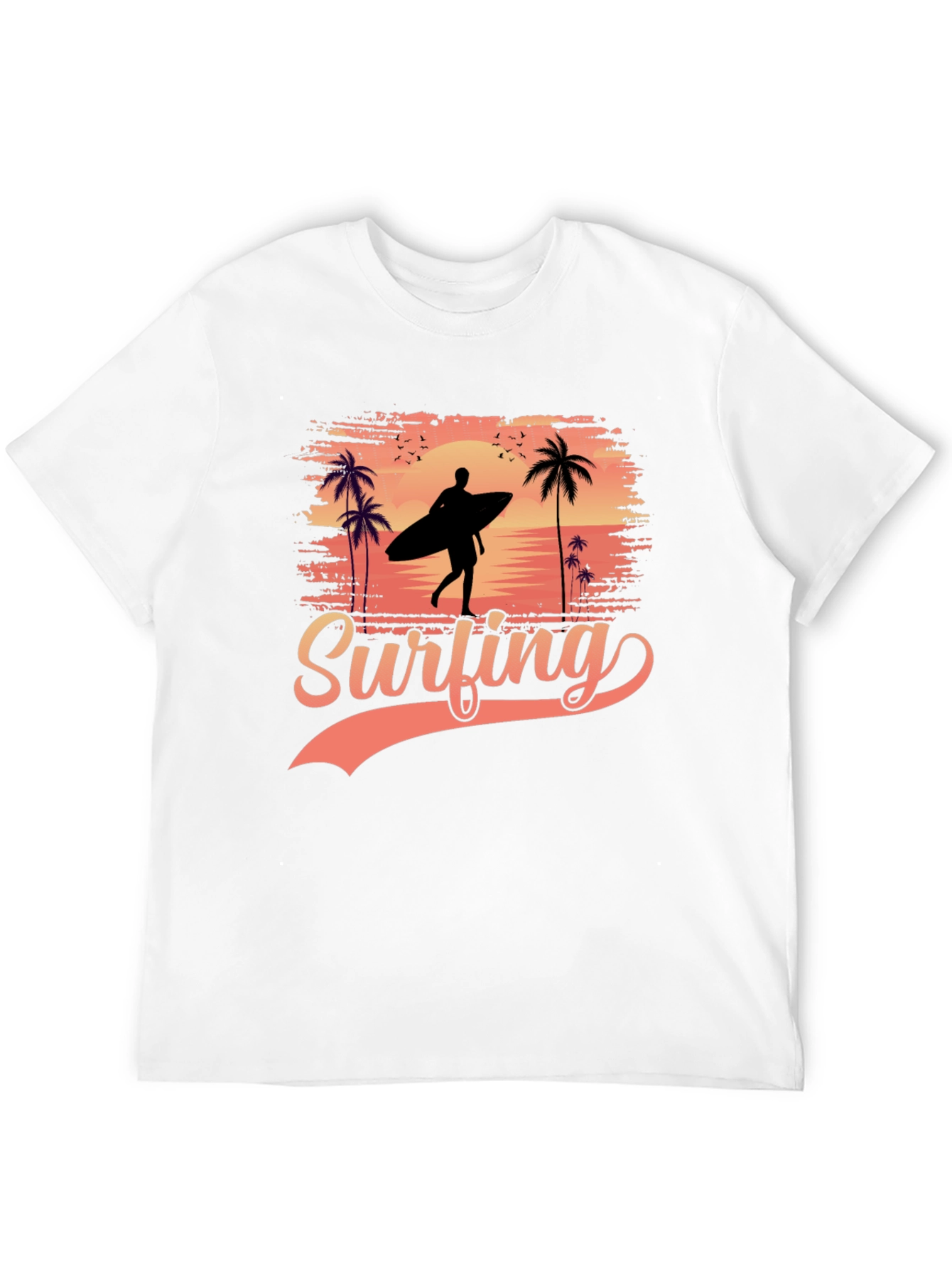 Surfing Silhouette Graphic Tee - Tropical Beach Design